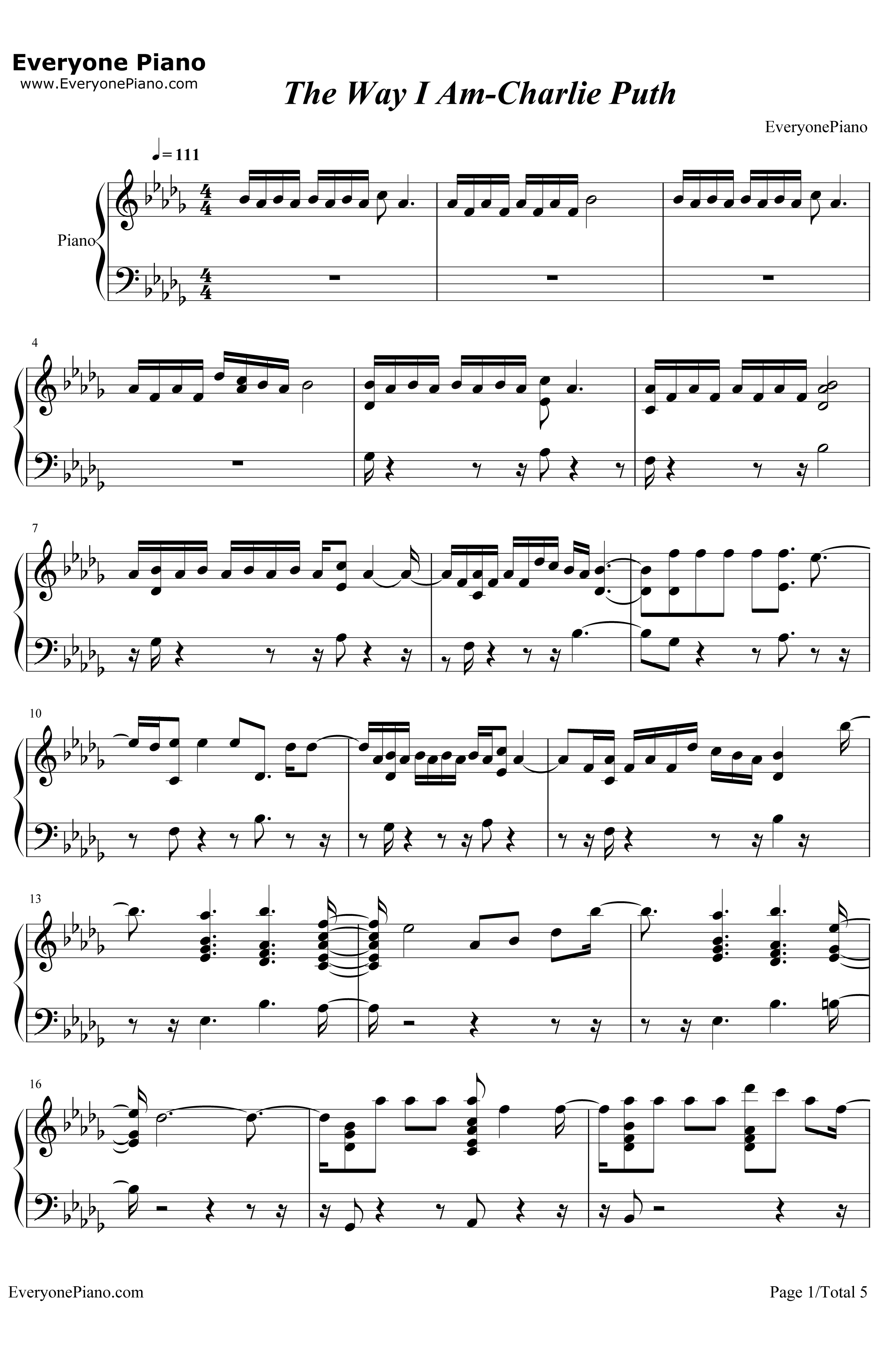 The Way I Am钢琴谱-Charlie Puth1