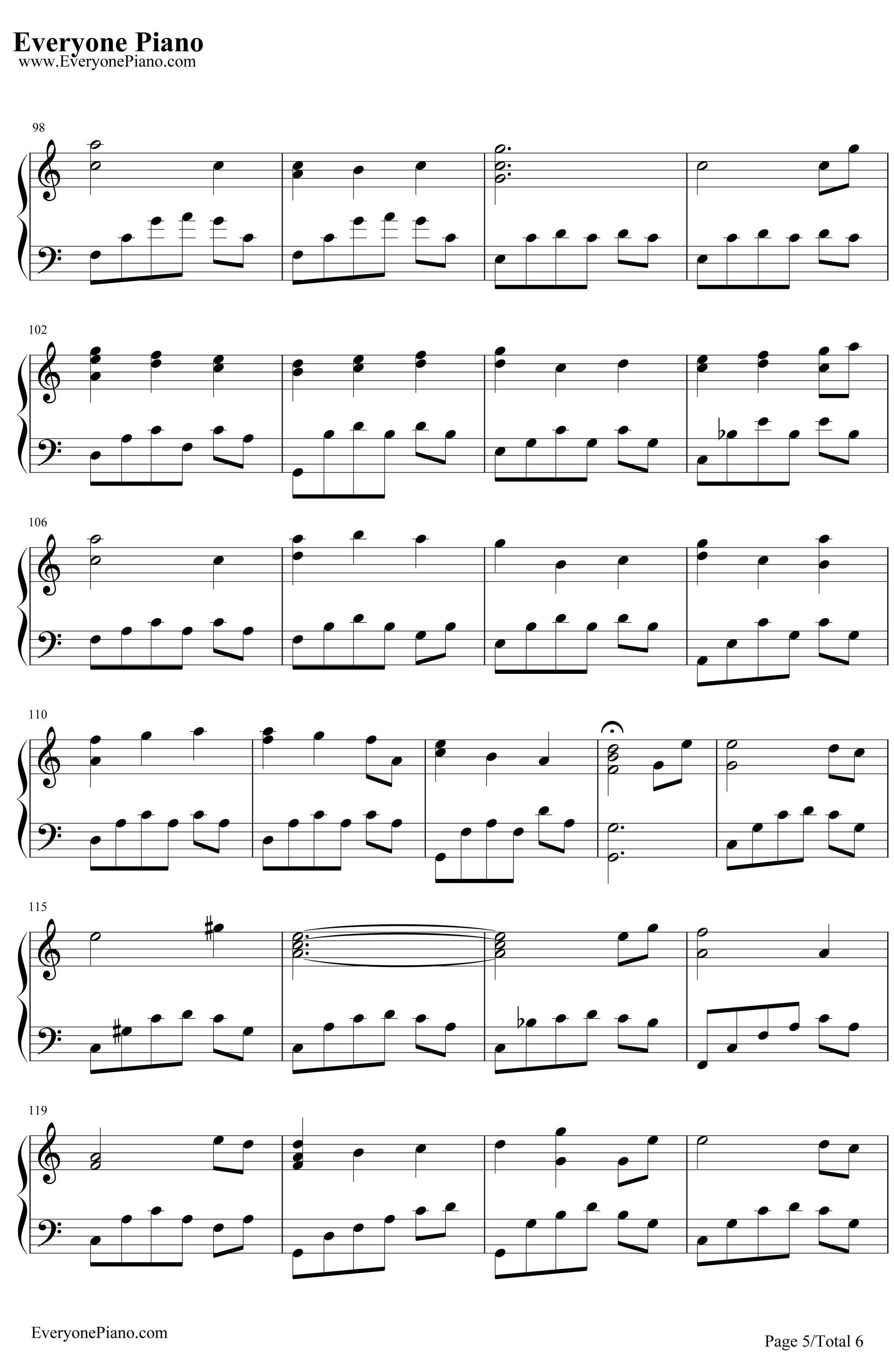 世界的约定钢琴谱-倍赏千恵子-《哈尔的移动城堡》主题曲5