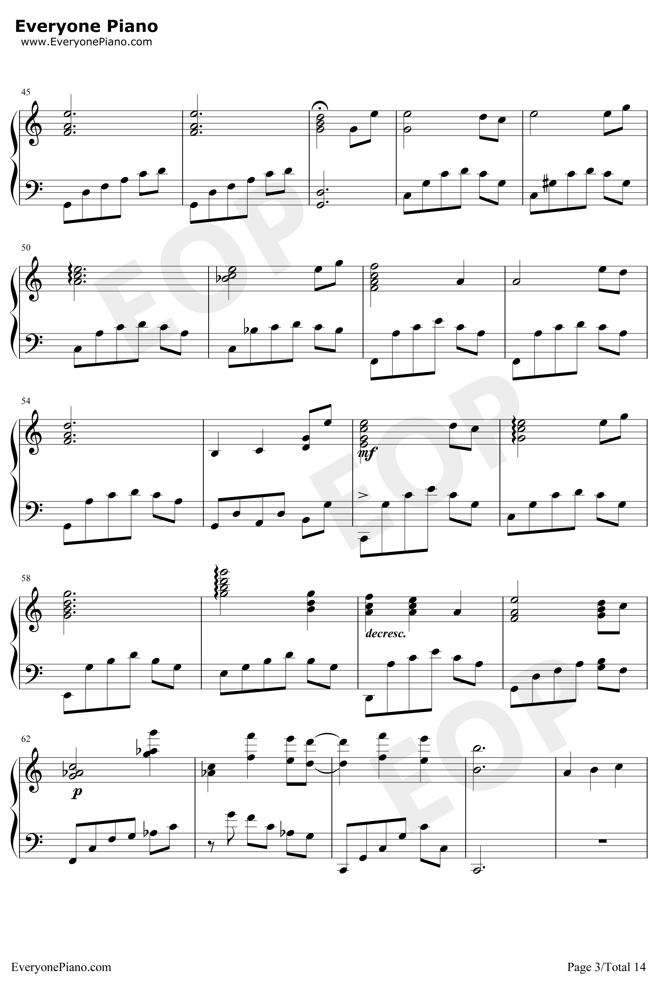 世界の約束钢琴谱-倍赏千惠子-哈尔的移动城堡主题曲3