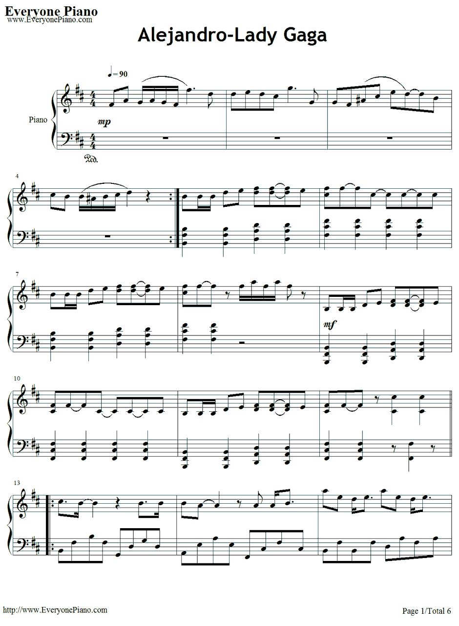 Alej an dro钢琴谱-LadyGaGa1