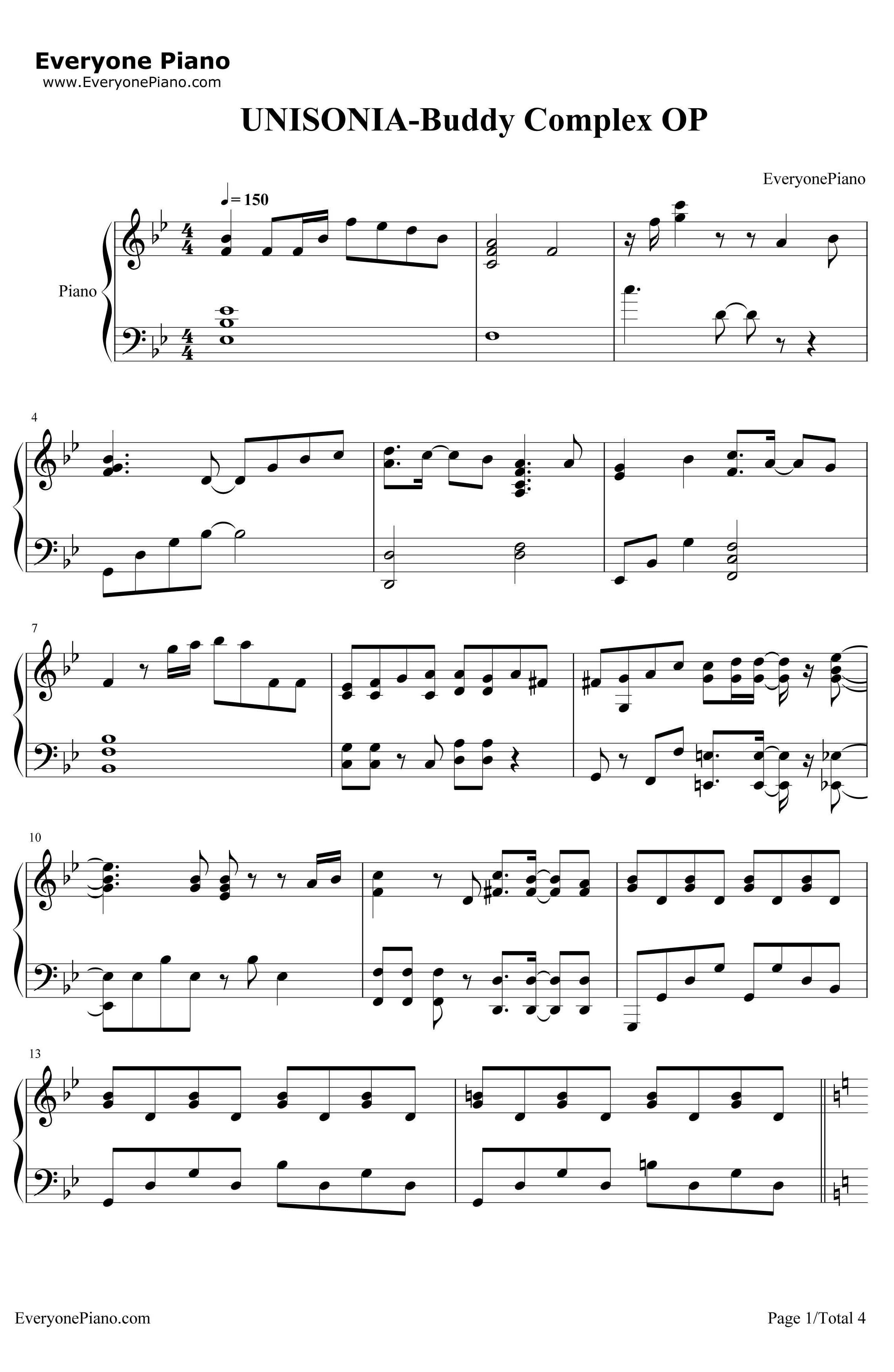 UNISONIA钢琴谱-TRUE-BuddyComplexOP1