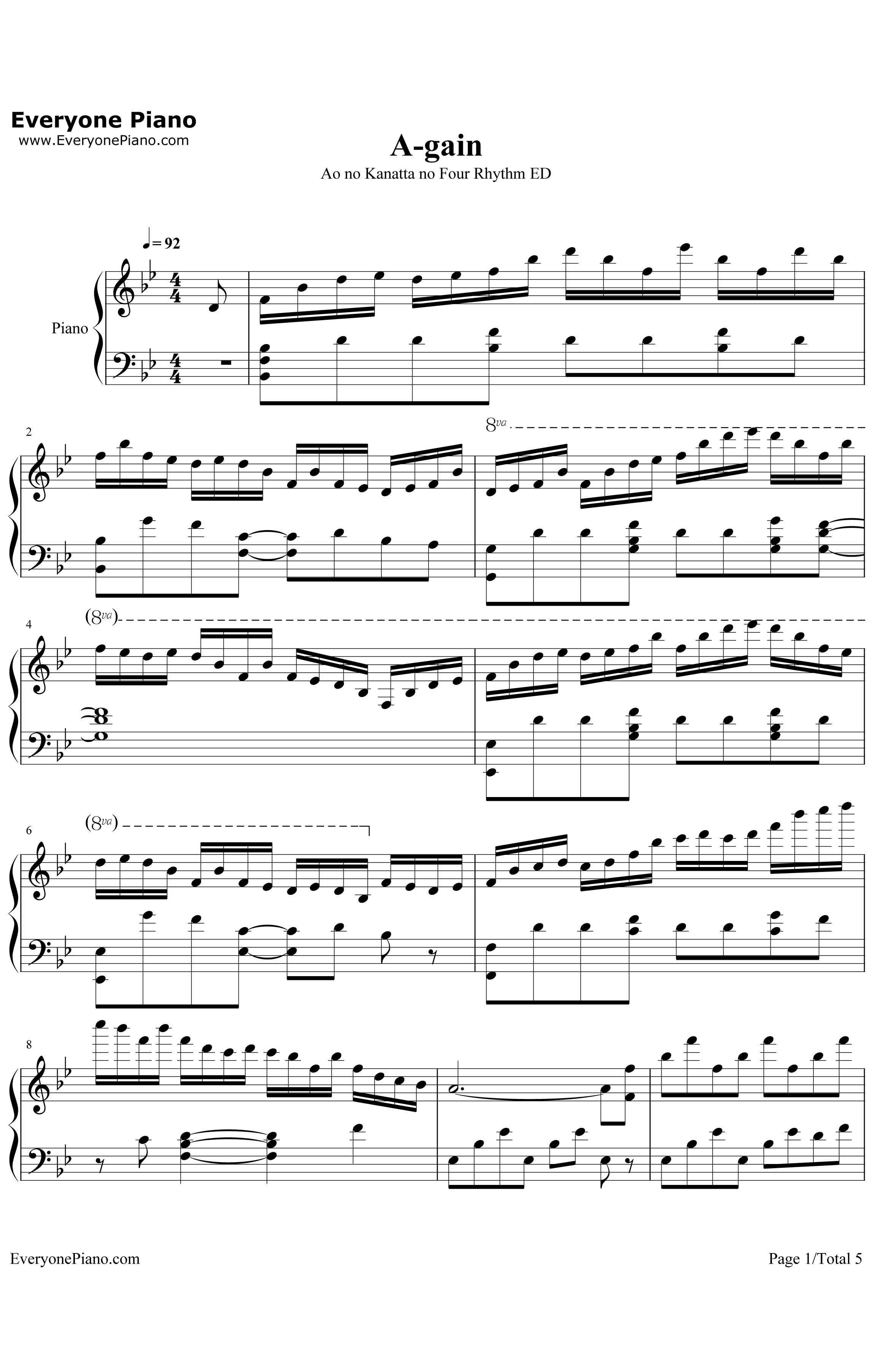 A钢琴谱-Ray-gain-苍之彼方的四重奏ED1