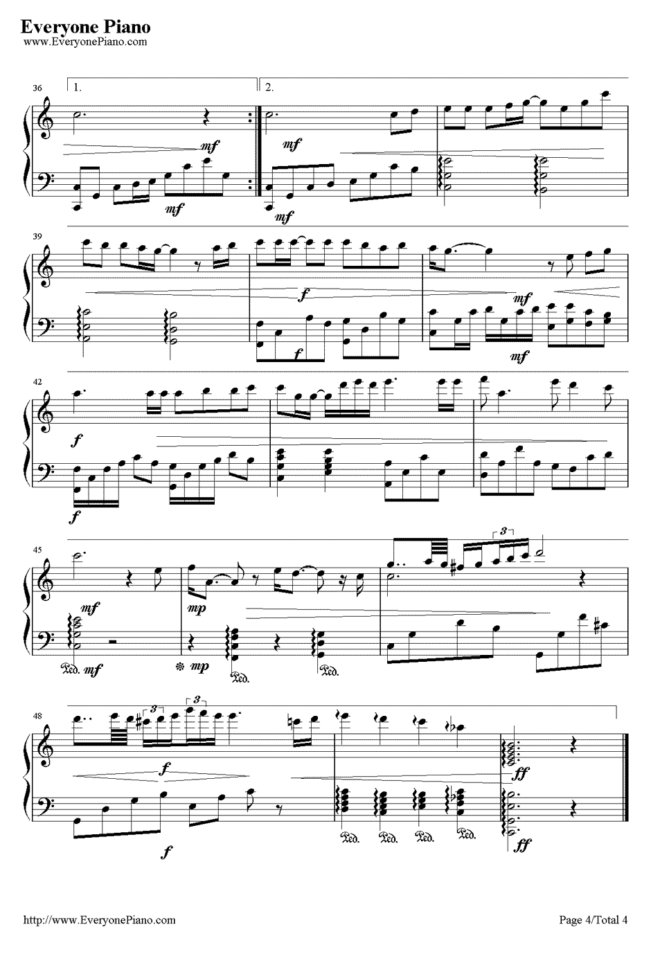 我想大声告诉你钢琴谱-樊凡-蜗居片尾曲4
