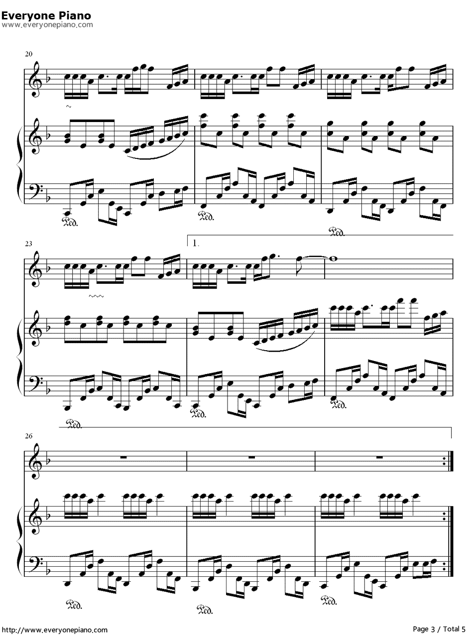 可爱女人钢琴谱-周杰伦-独奏版3