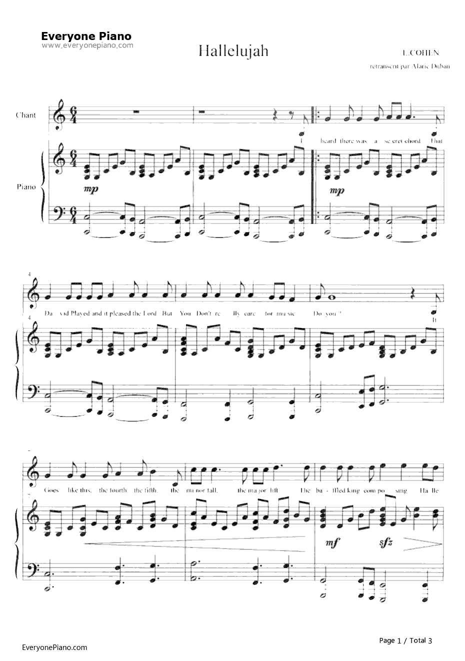 Hallelujah钢琴谱-RufusWainwright-怪物史莱克OST1
