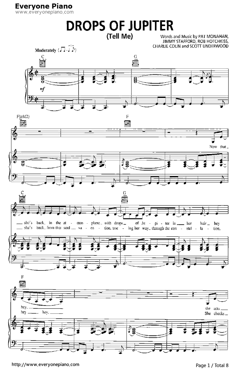 Drops of Jupiter(TellMe)钢琴谱-Train1
