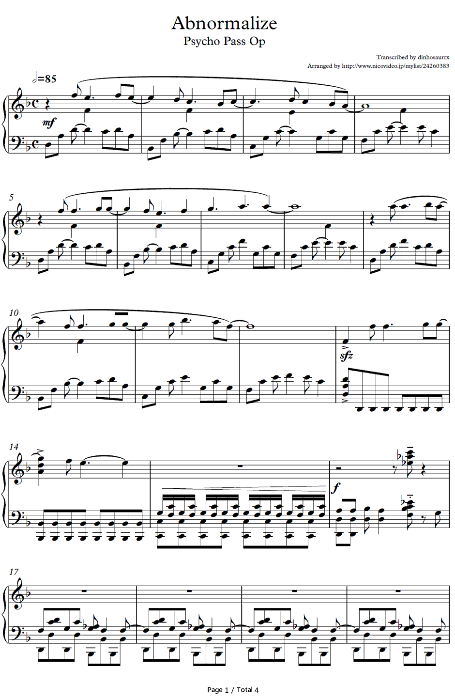 Abnormalize钢琴谱-凛冽时雨（凛として時雨）-心理测量者OP11