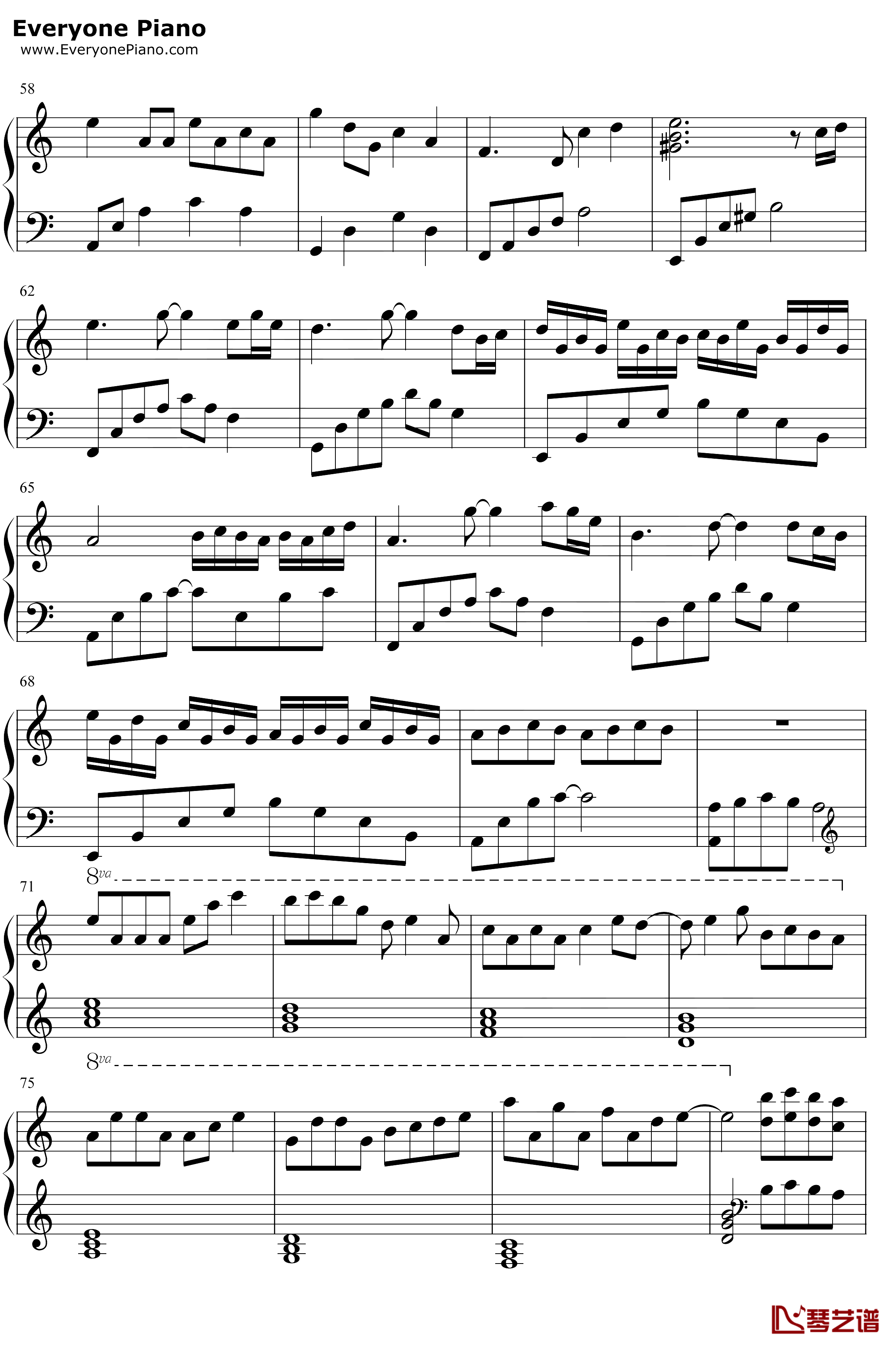 一米阳光钢琴谱-M小冯达-原创钢琴曲4