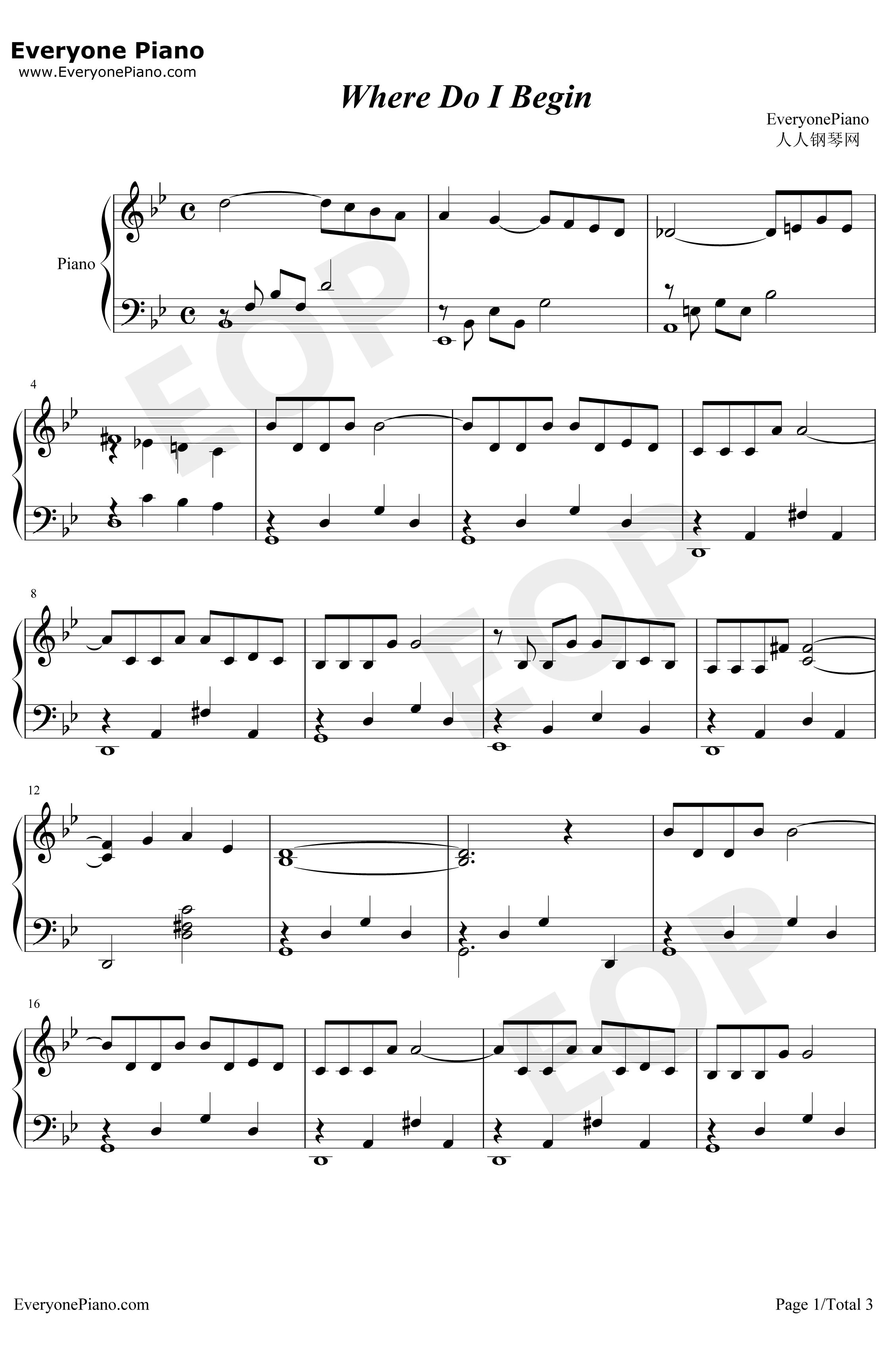 Where Do I Begin钢琴谱-AndyWilliams-爱情故事主题曲1