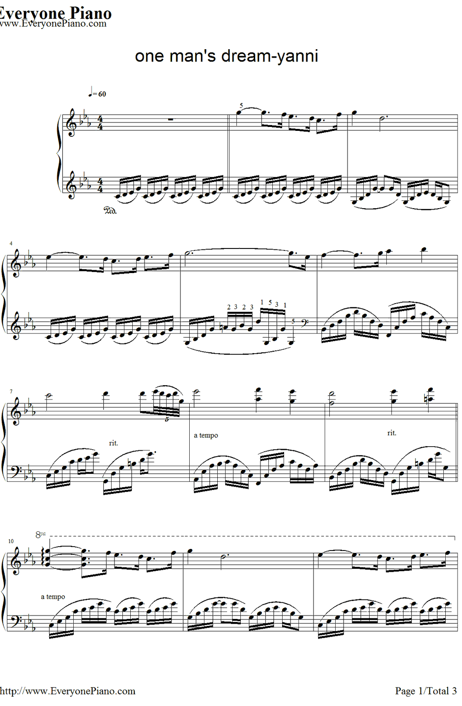 One Man's Dream钢琴谱-雅尼（Yanni）1