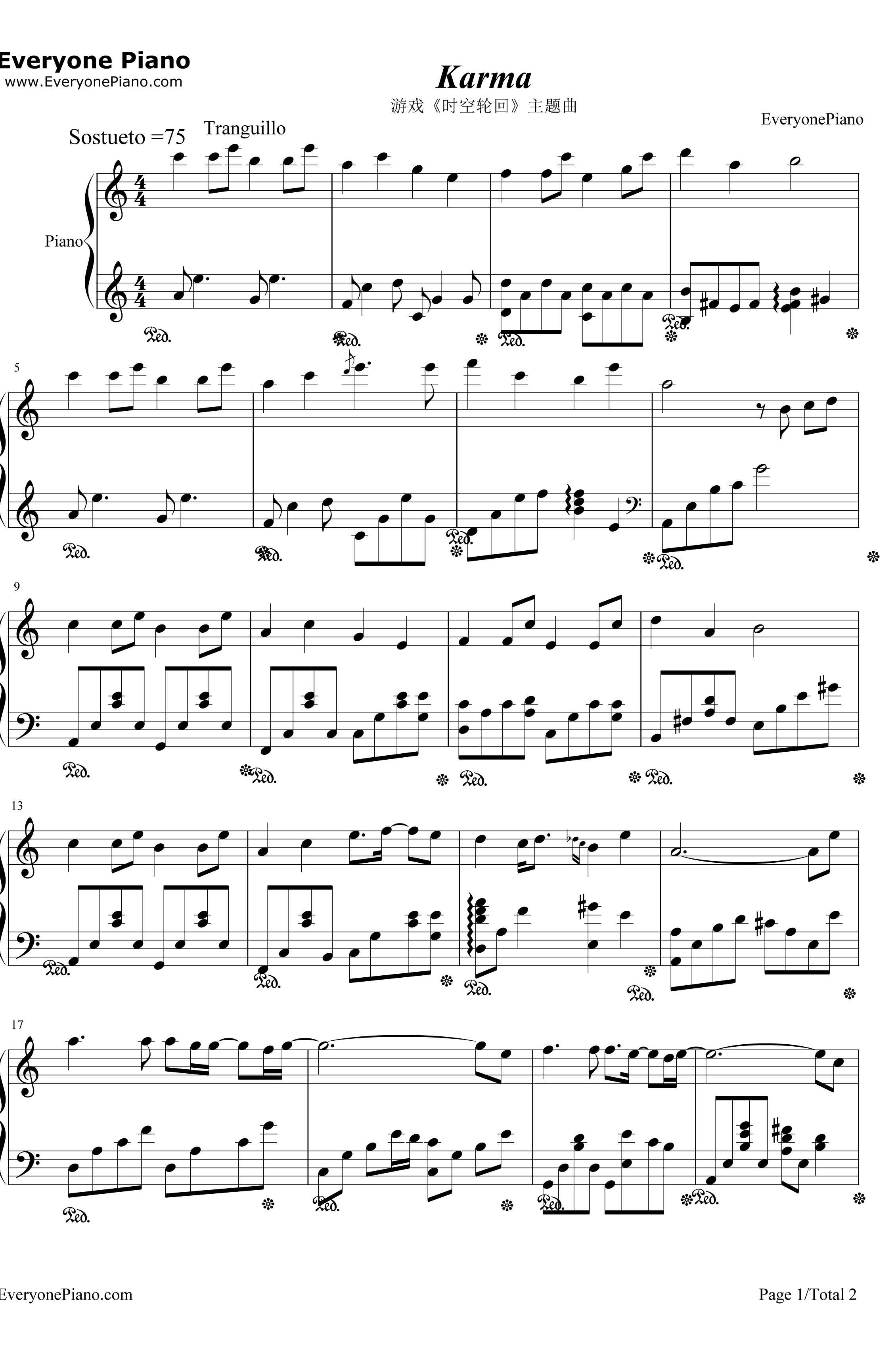 Karma钢琴谱-阿保刚-时空轮回原声音乐1