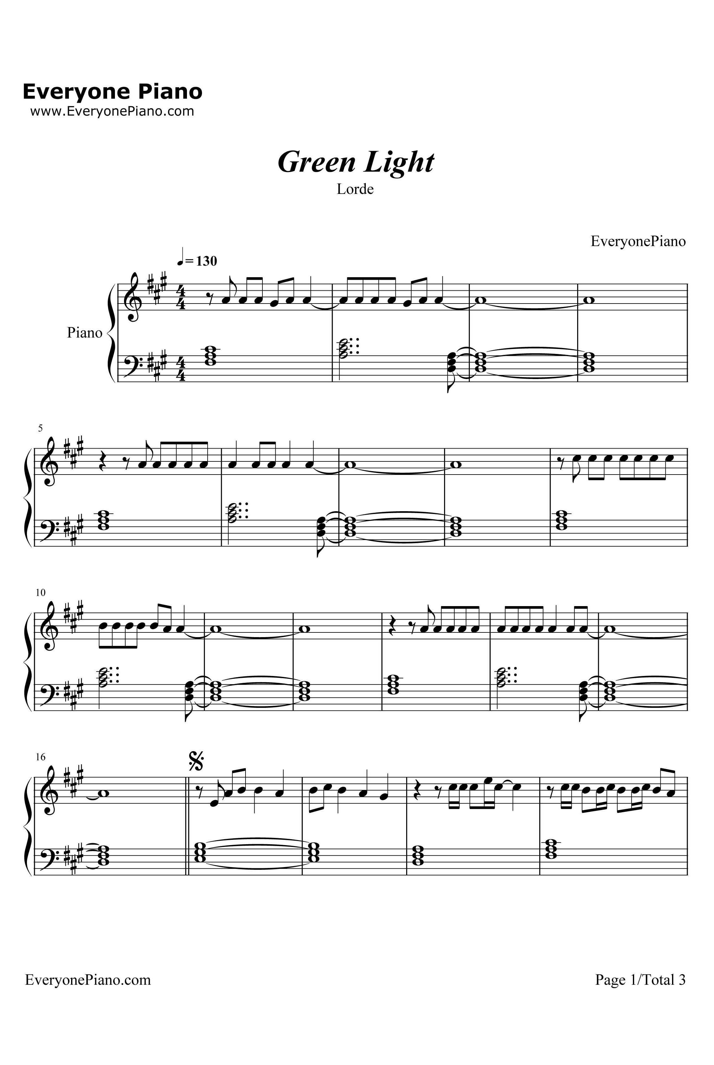 Green Light钢琴谱-Lorde1