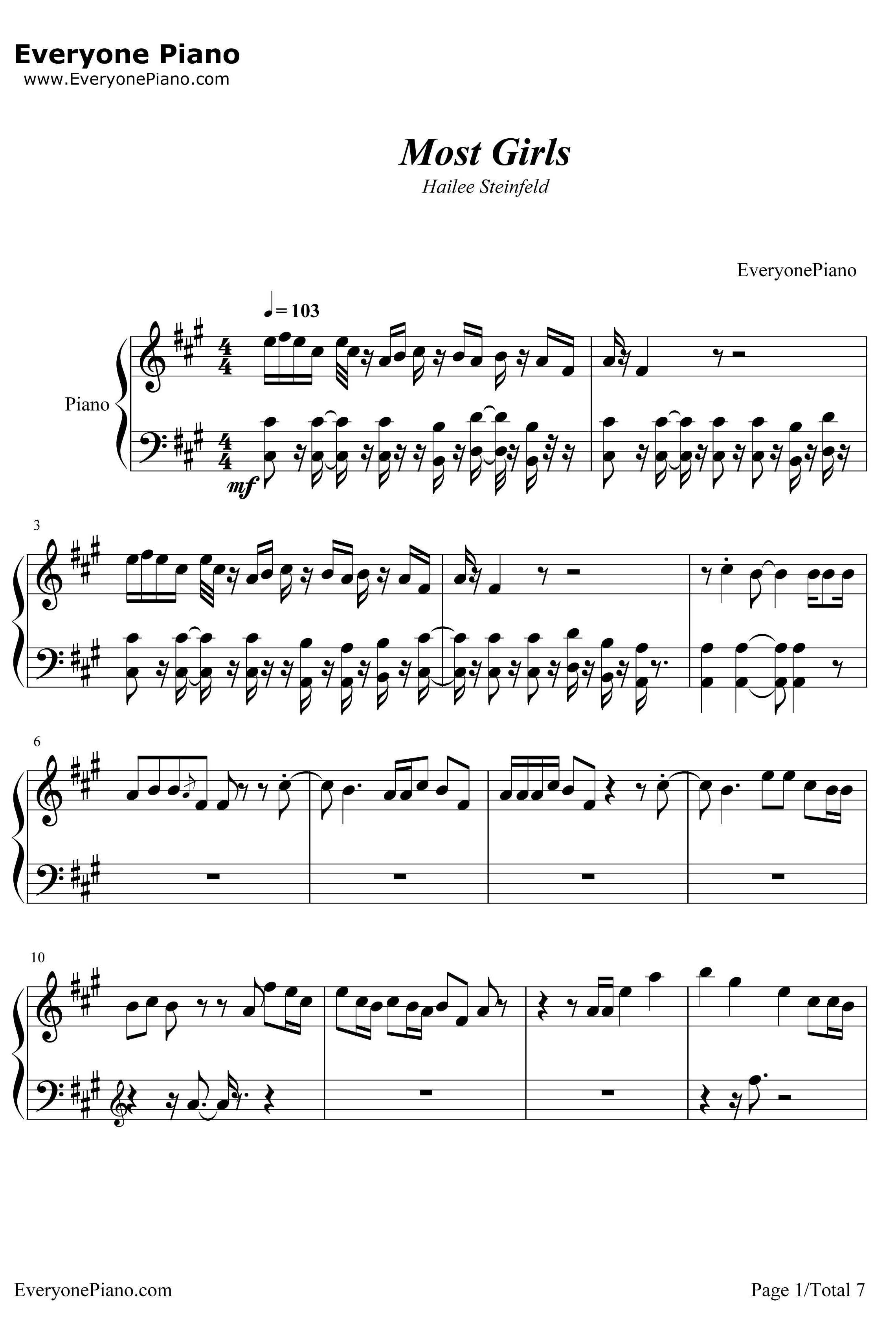 Most Girls钢琴谱-HaileeSteinfeld1