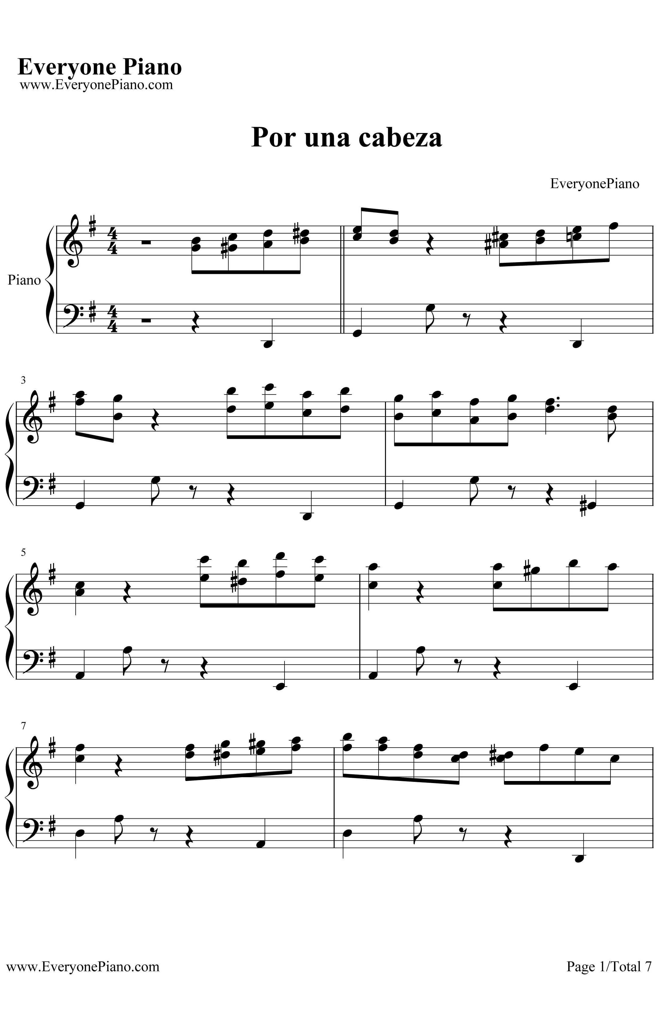 Por Una Cabeza钢琴谱-ThomasNewman汤玛斯纽曼-经典探戈舞曲1