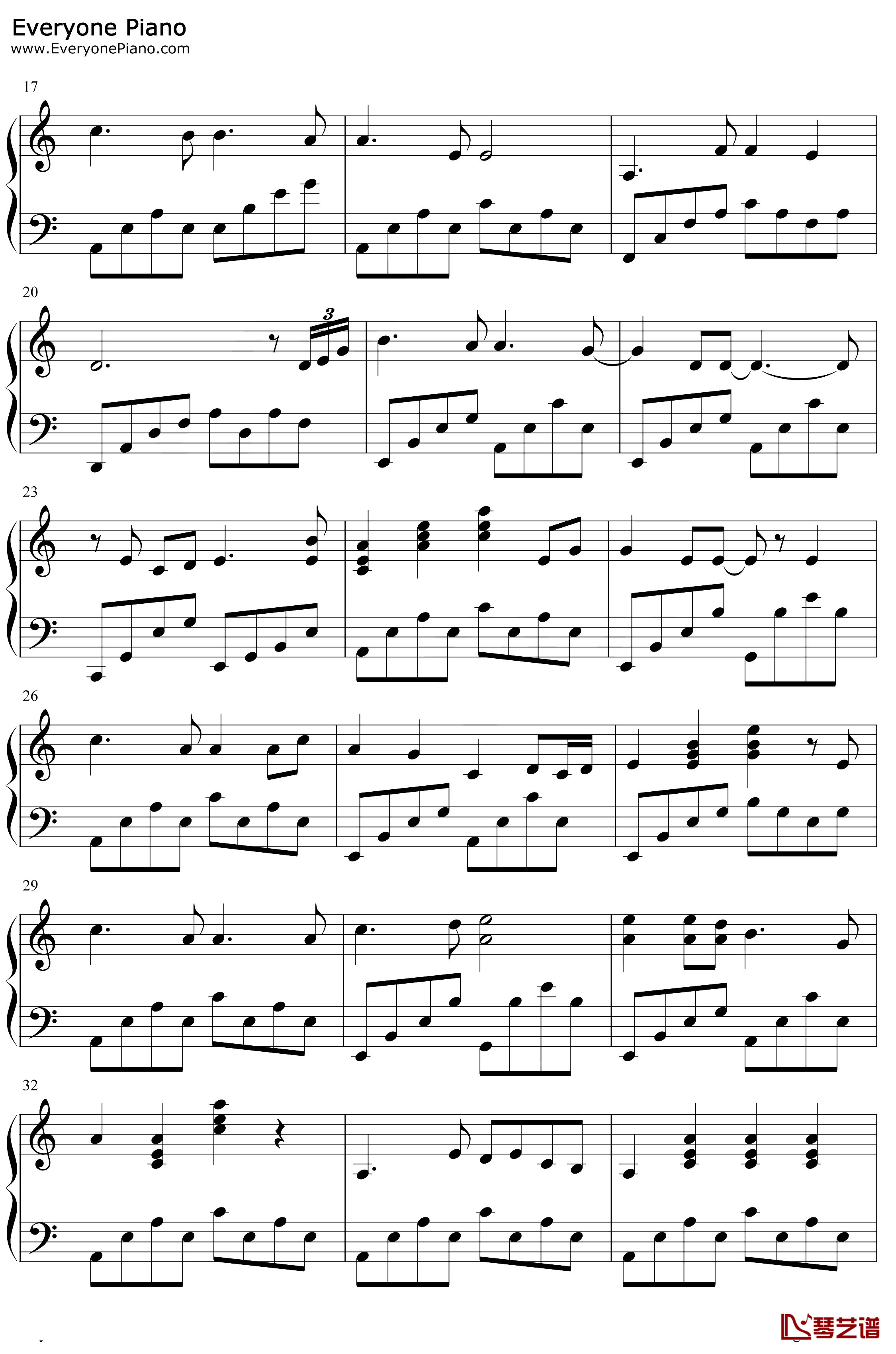 我的中国心钢琴谱-张明敏-完整版2