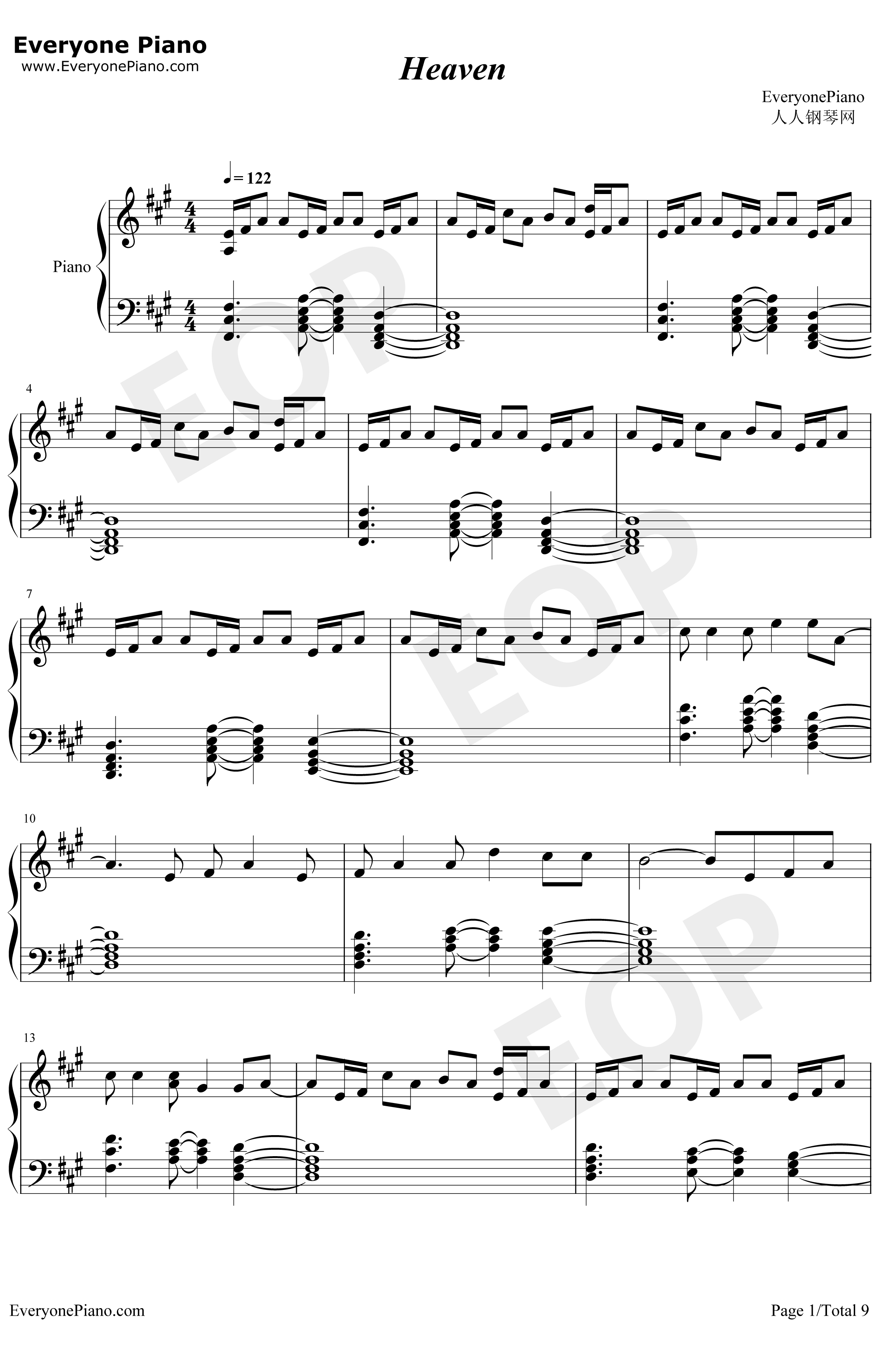 Heaven钢琴谱-Avicii Chris Martin1