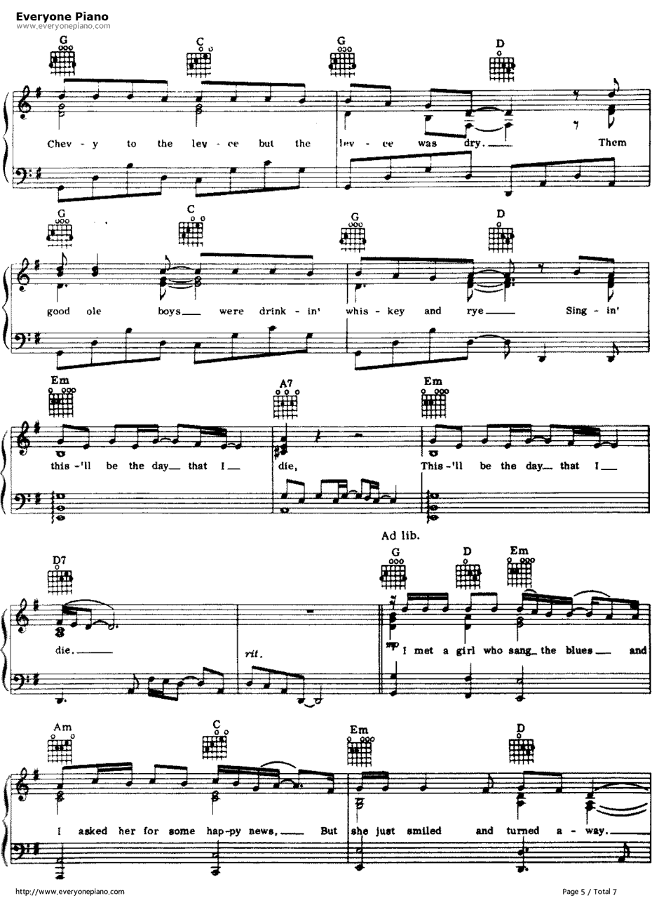American Pie钢琴谱-DonMcLean5