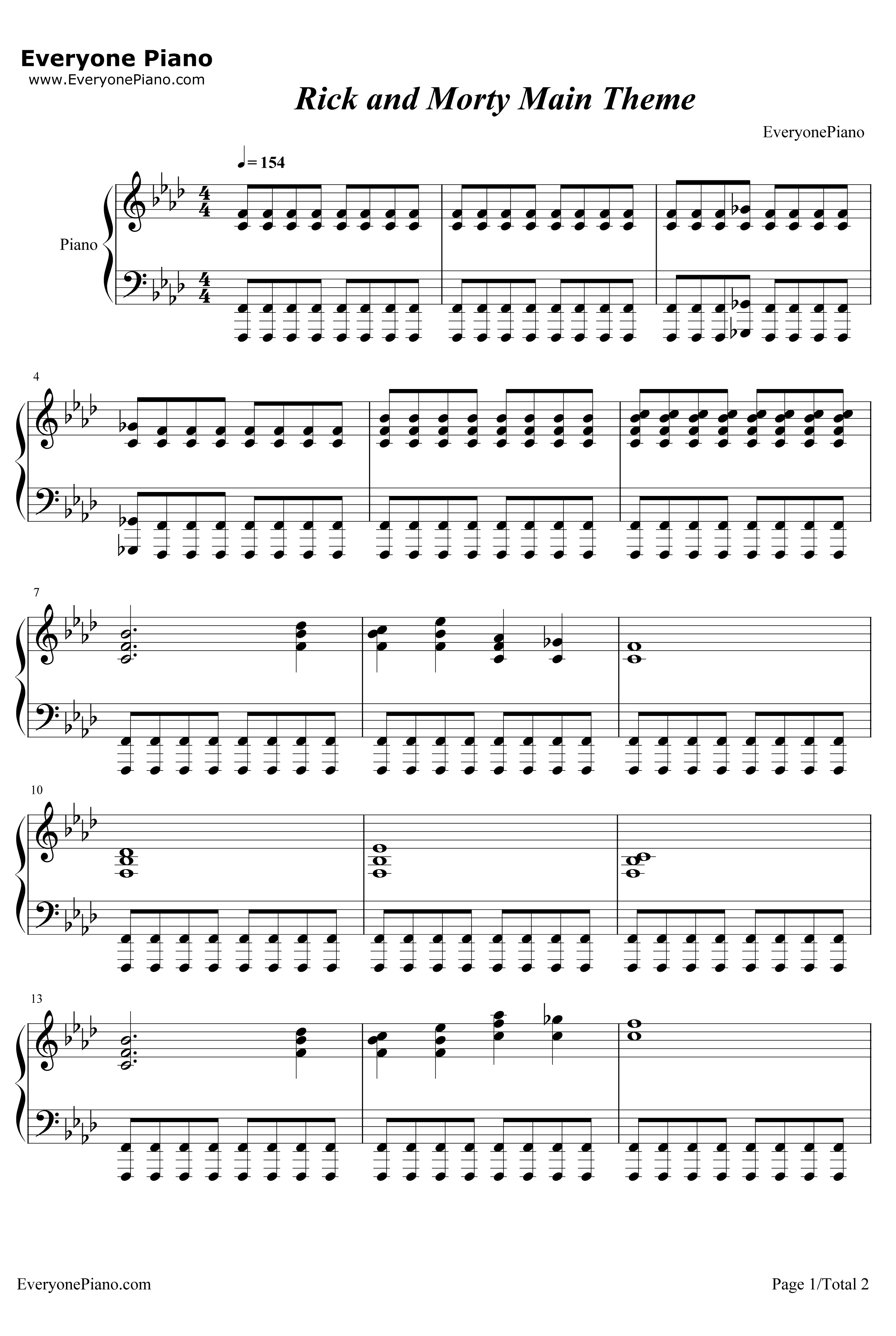 Rickand Morty Theme Song钢琴谱-RyanElder-瑞克与莫蒂主题曲1