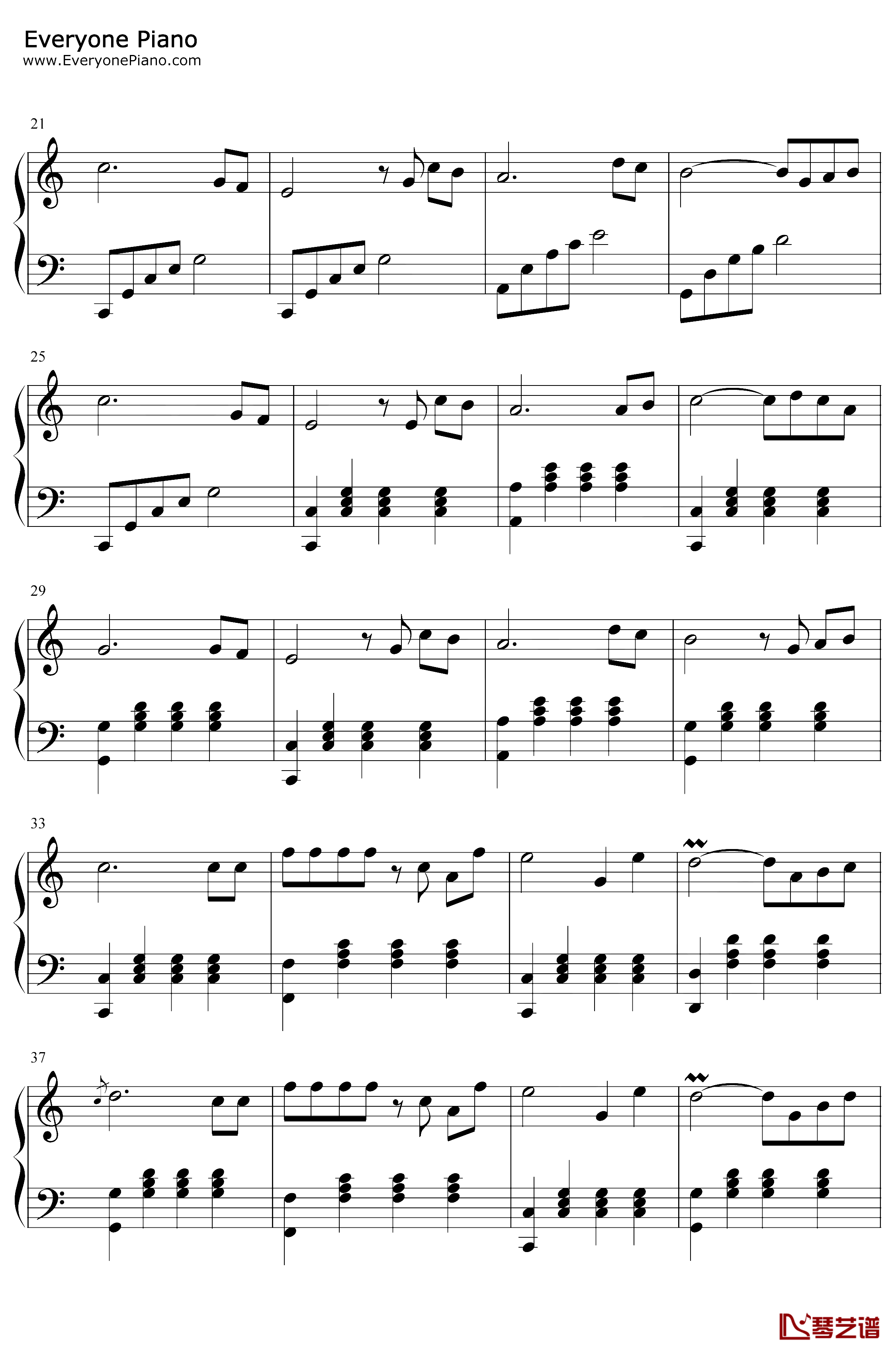 夜色钢琴谱-邓丽君-简单版2
