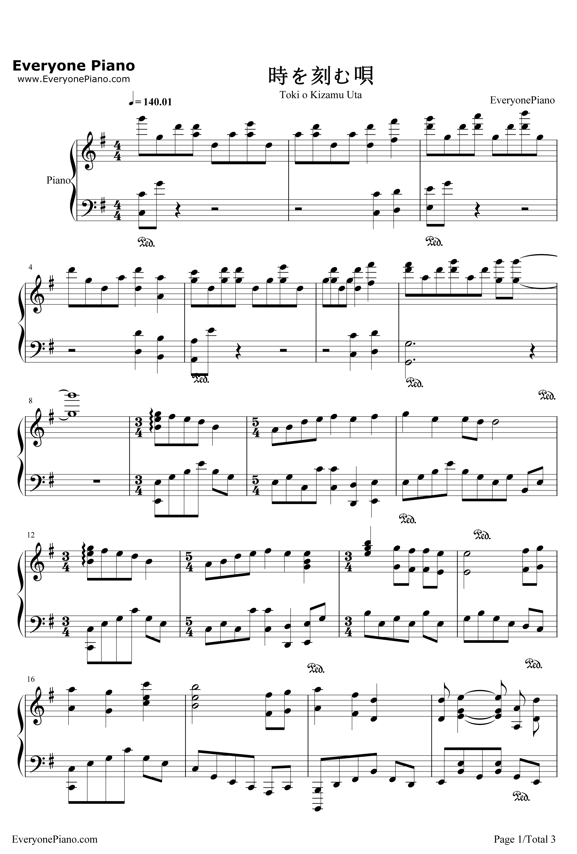 时を刻む呗钢琴谱-Lia-CLANNAD～AFTERSTORY～OP1
