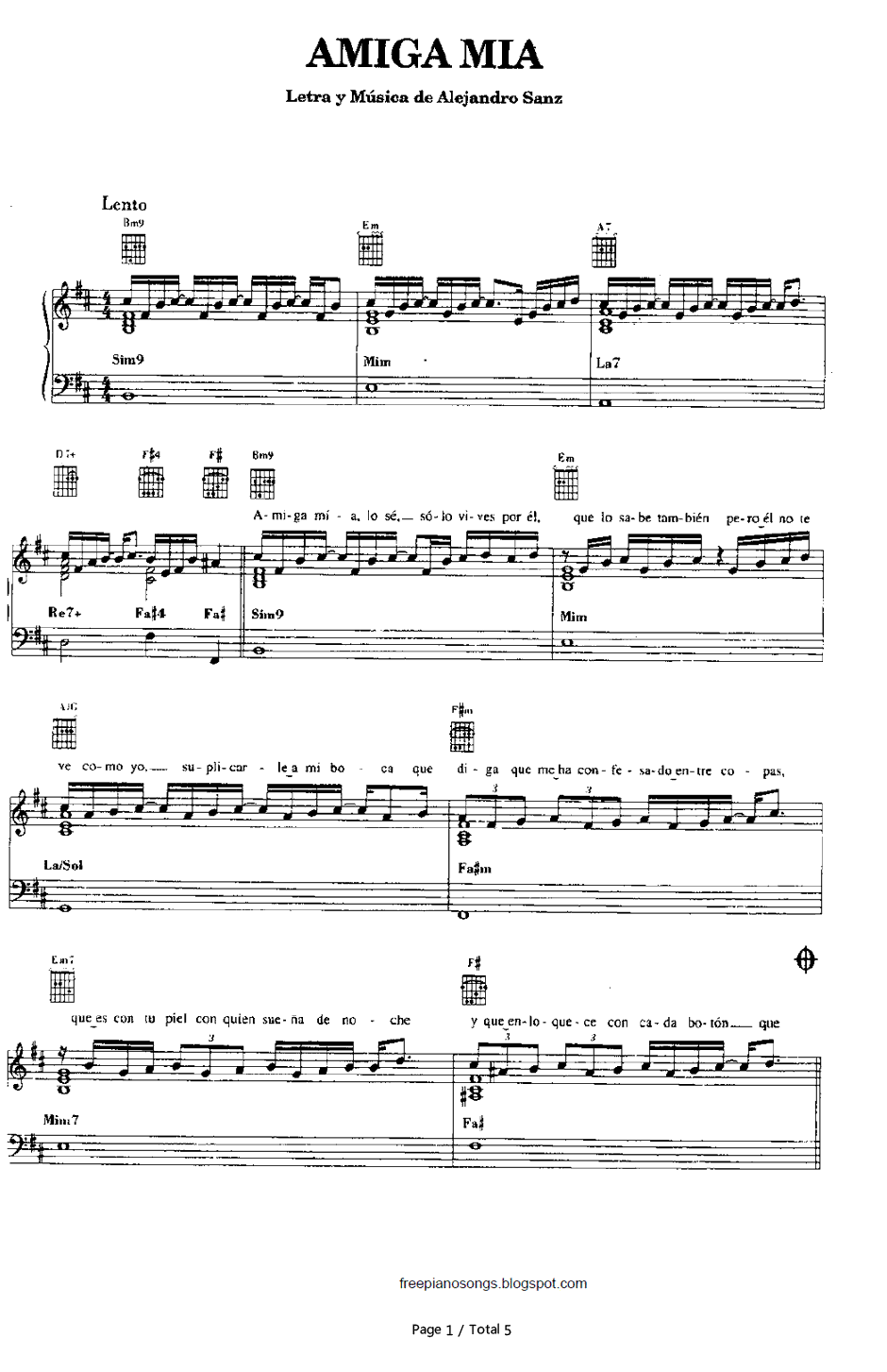 Amiga Mia钢琴谱-Alejandro Sanz1