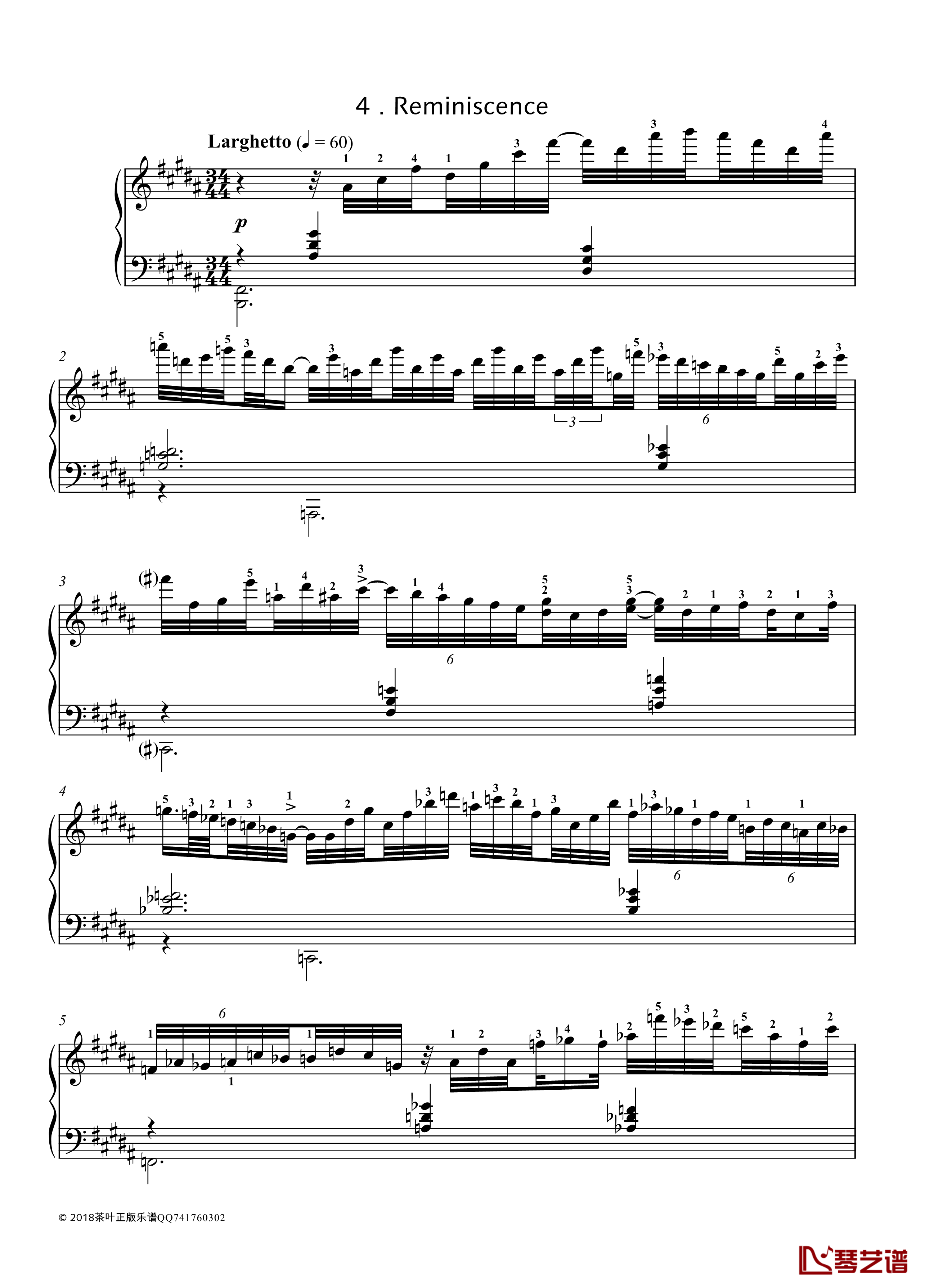 No. 4. Reminiscence钢琴谱-带指法-八首音乐会练习曲  Eight Concert ?tudes Op 40 - -爵士-尼古拉·凯帕斯汀1
