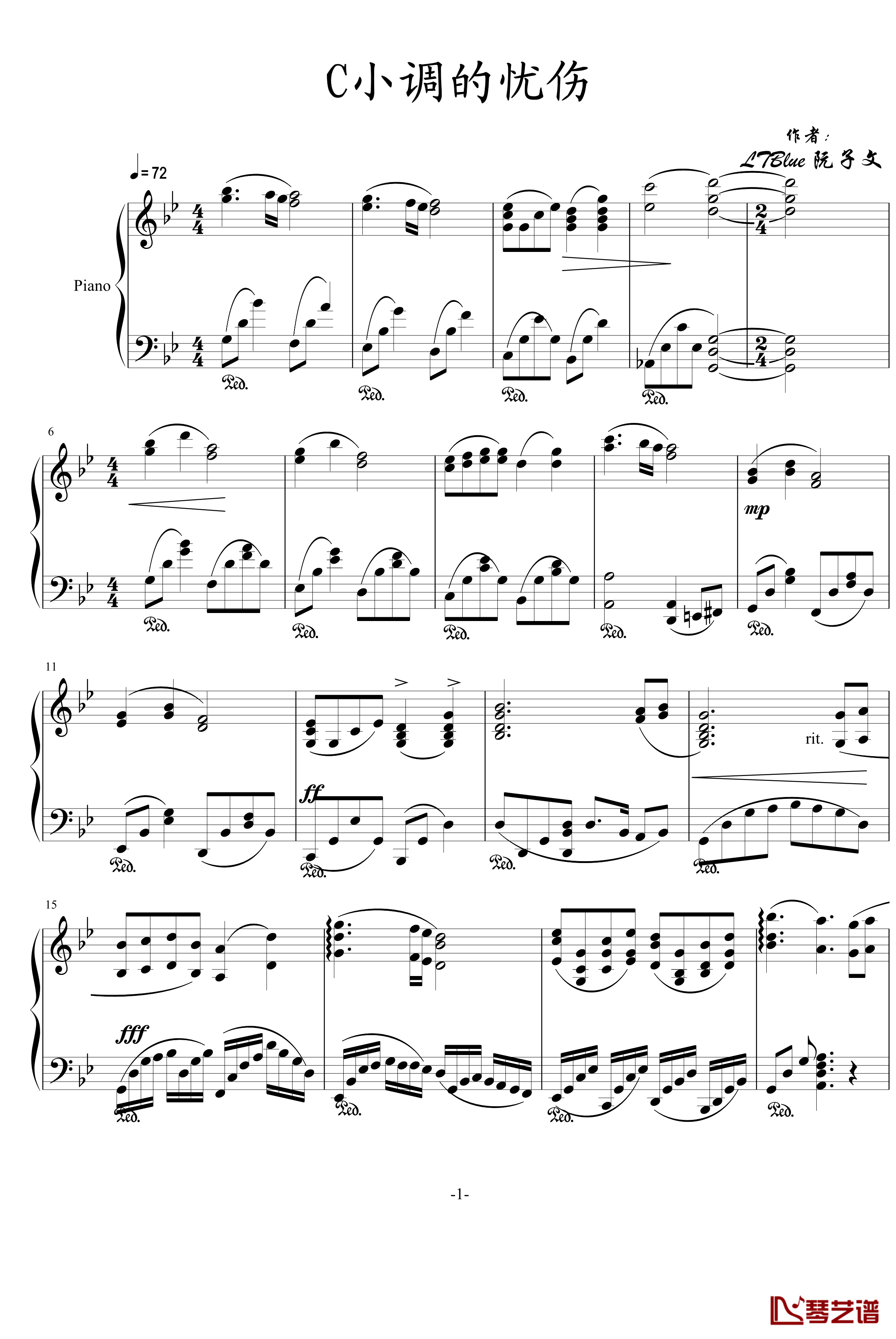 C小调的悲伤钢琴谱-LTBlue1