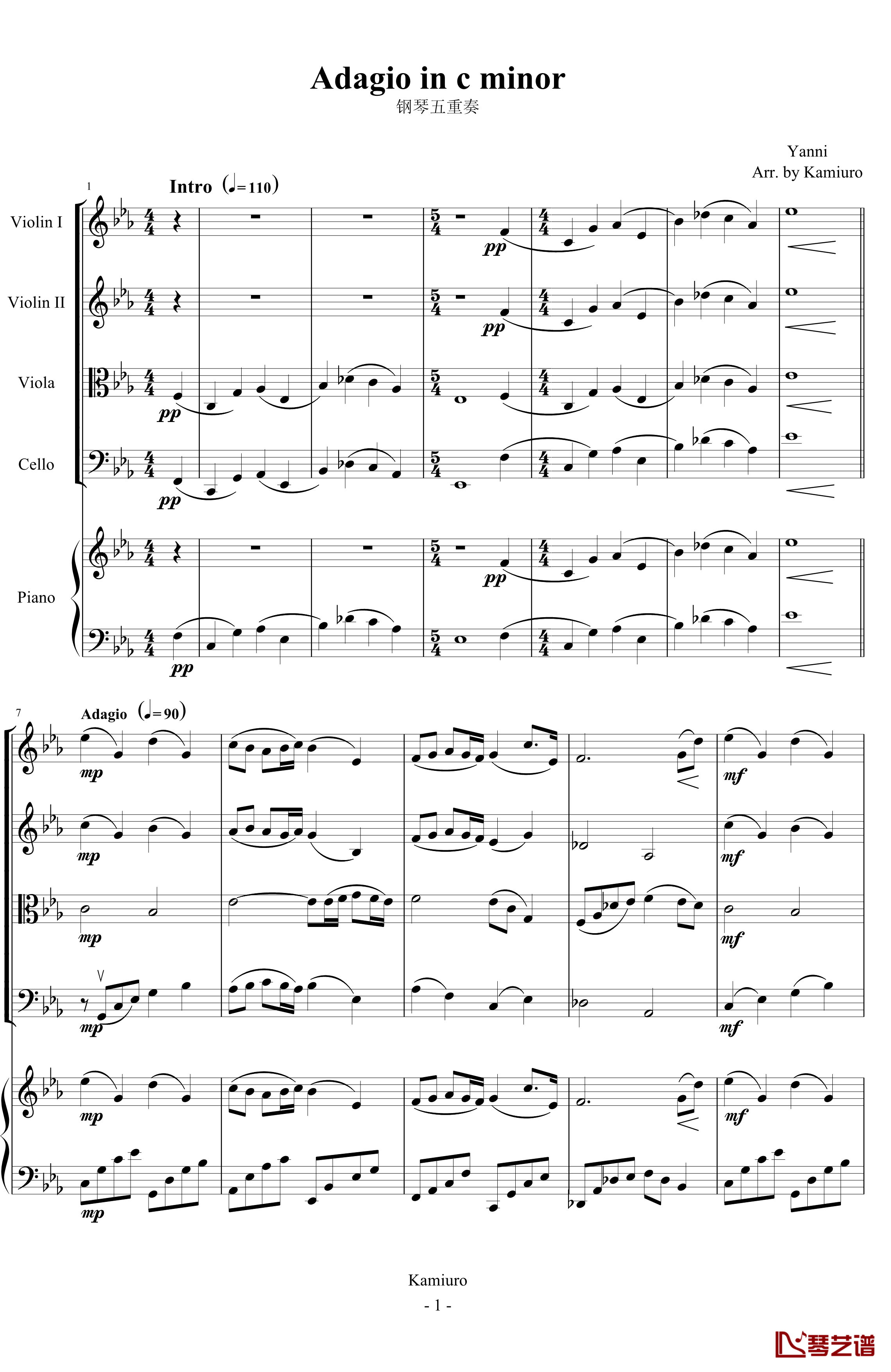 adagio in c minor钢琴谱-柔版-雅尼1