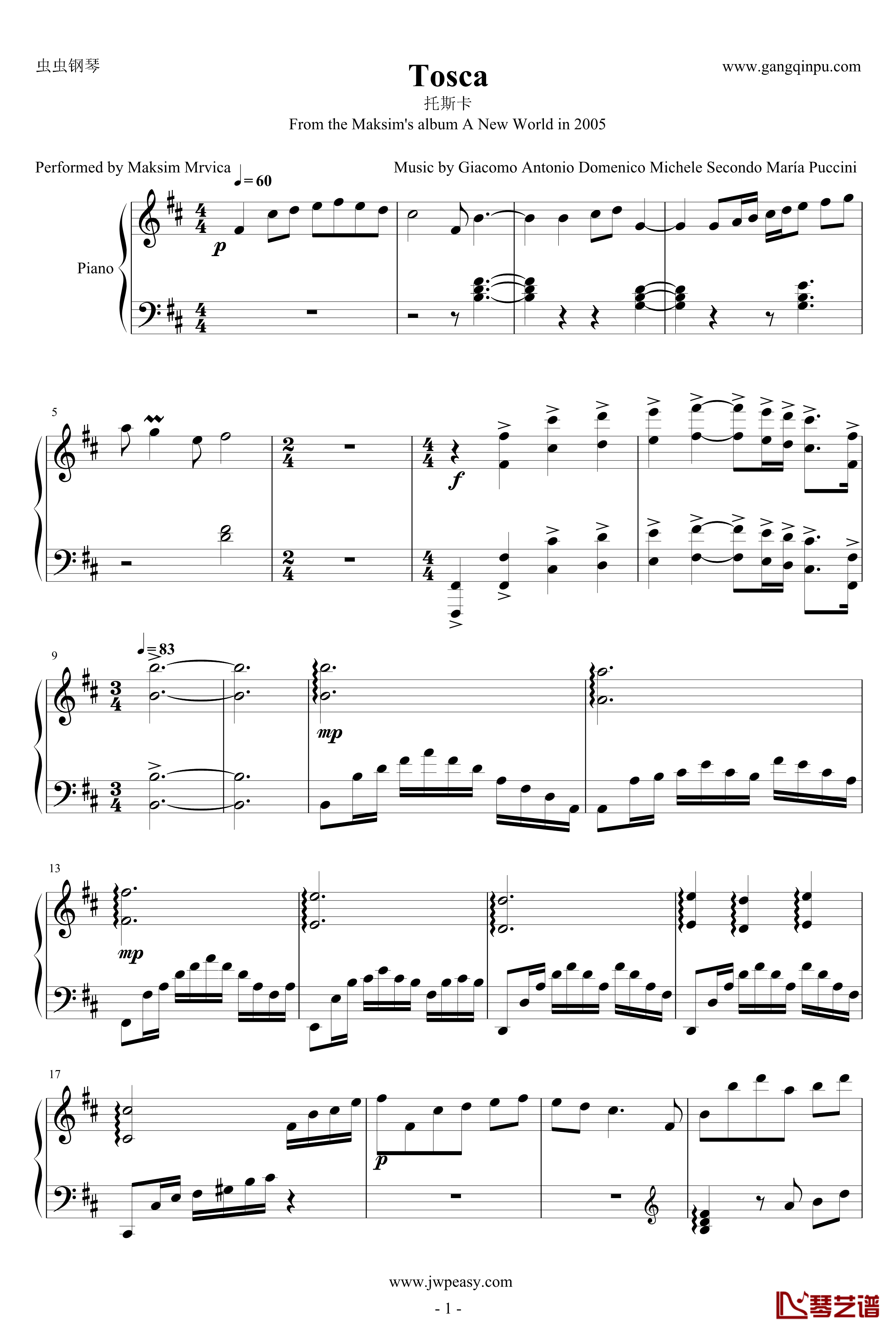 Tosca钢琴谱-马克西姆-Maksim·Mrvica1