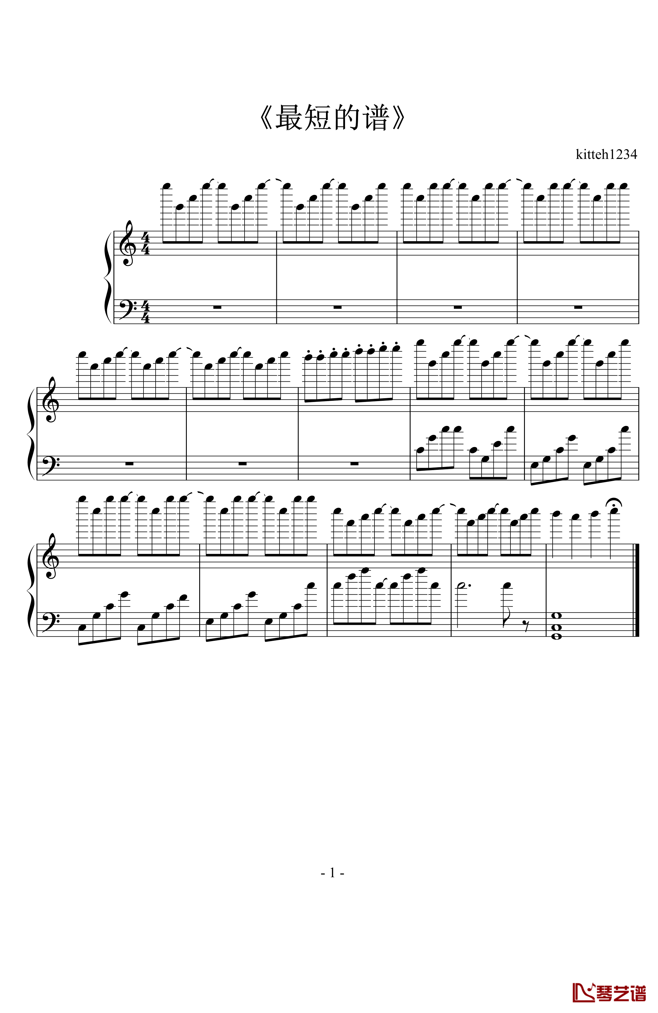 最短的谱钢琴谱-kitteh12341