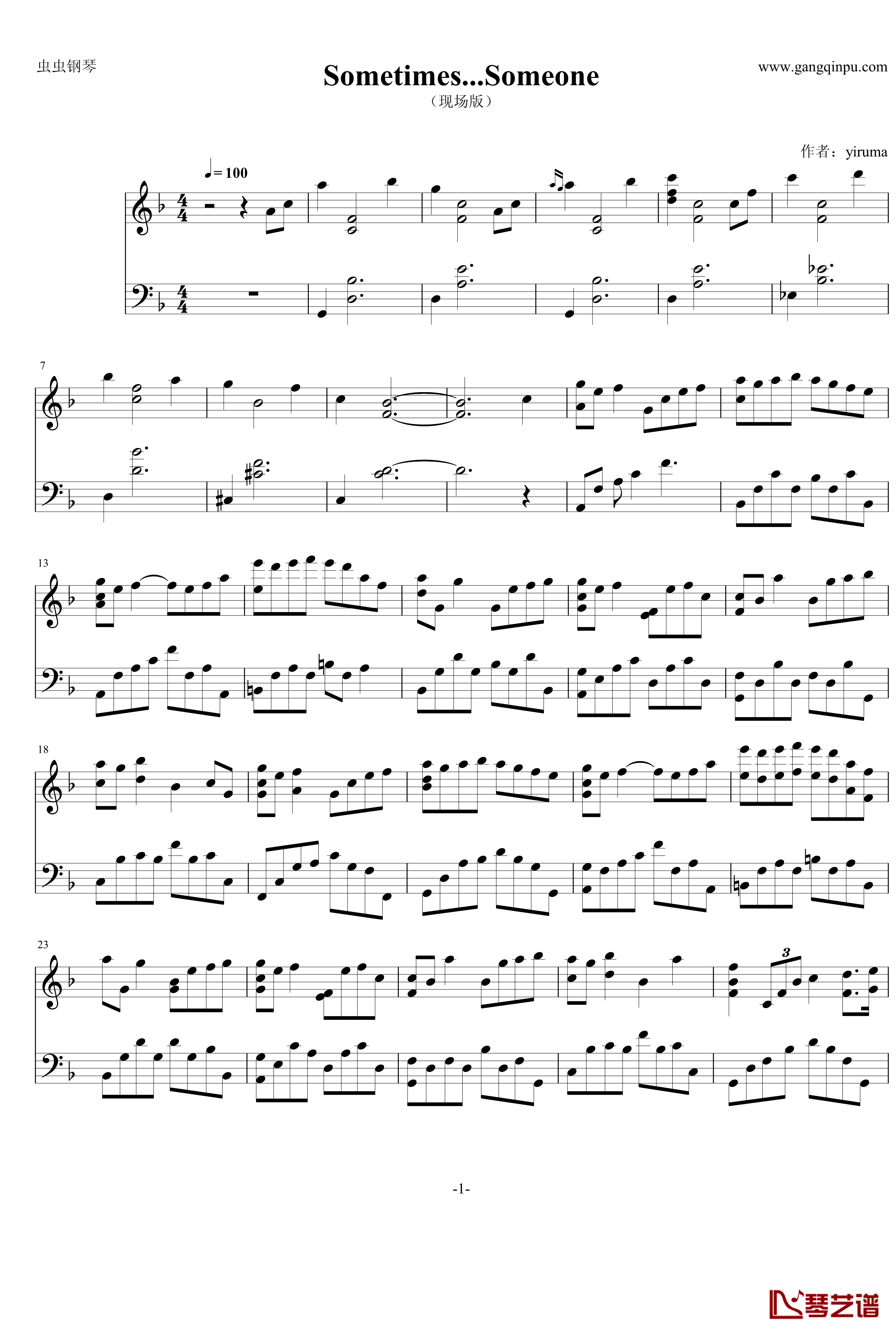 Sometimes钢琴谱-演奏会live版本-Yiruma1
