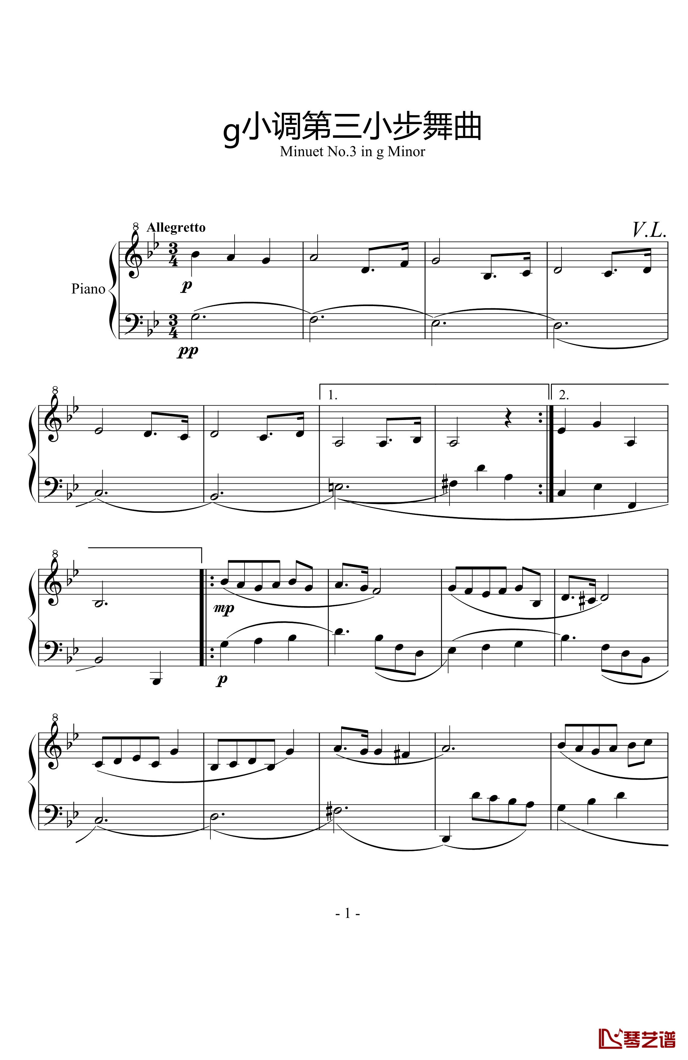 g小调第三小步舞曲钢琴谱-zzmx09161