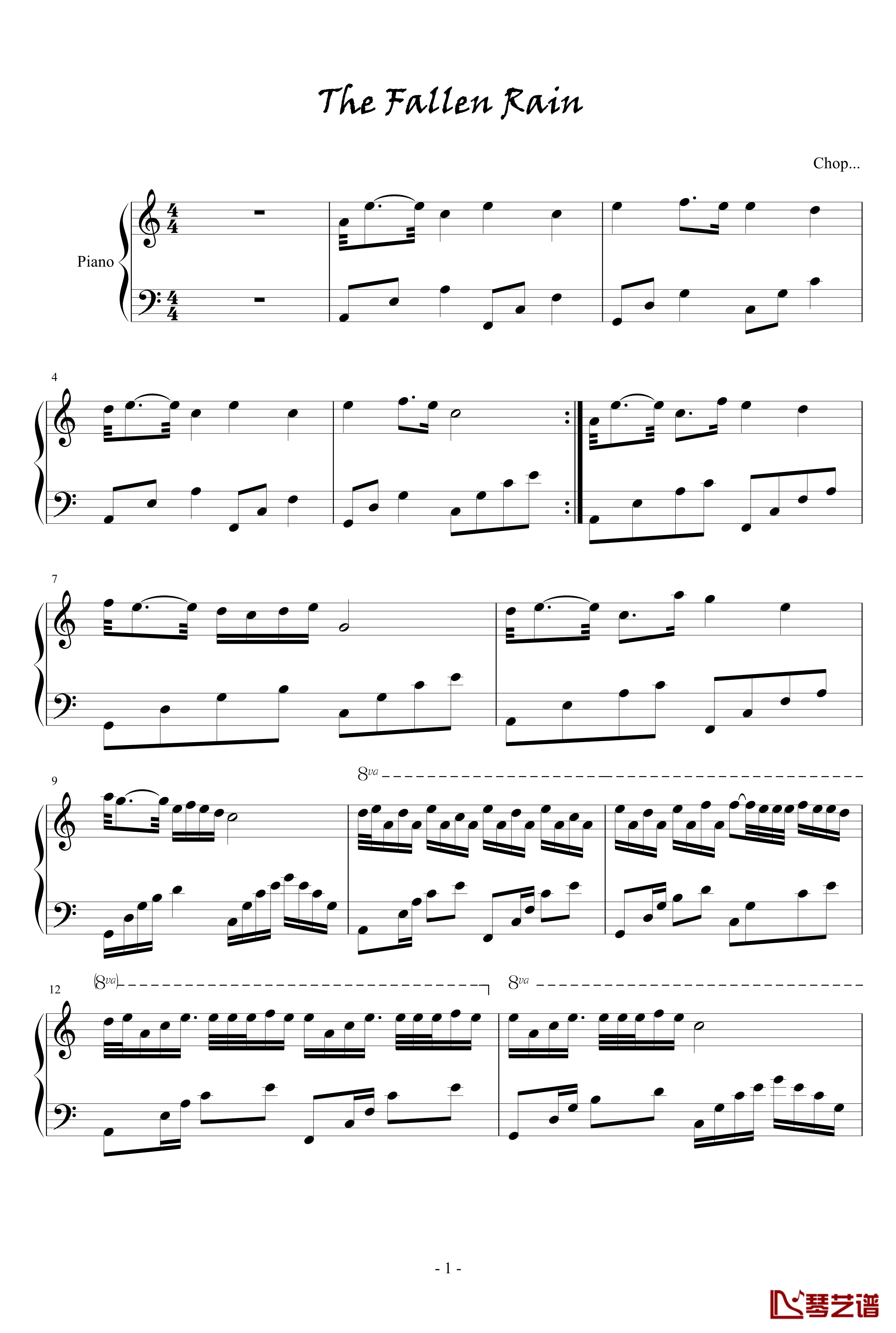 坠落尘世的雨滴钢琴谱-Chopinist1