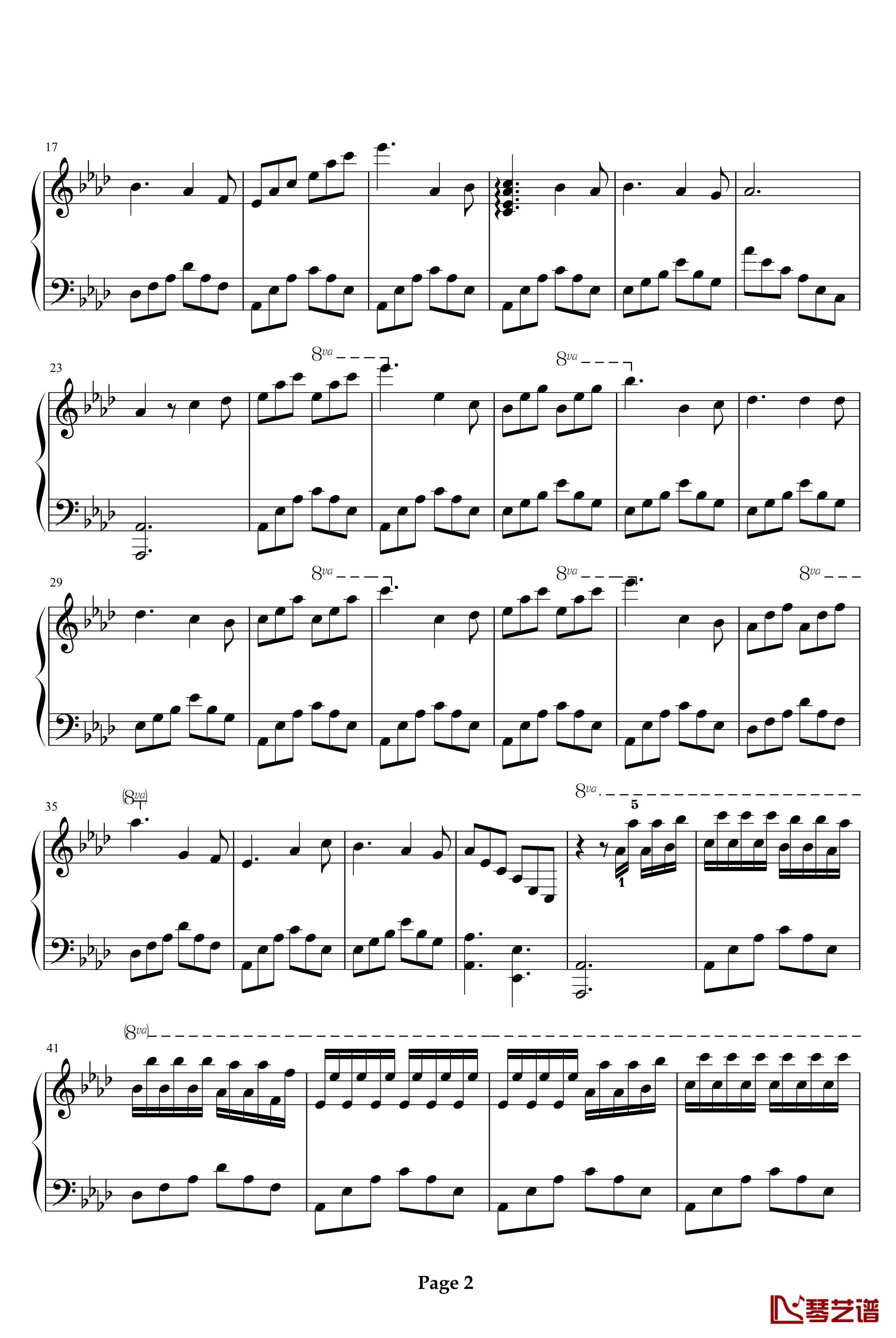 甜蜜奏鸣曲钢琴谱-三连音附指法-巴达尔杰斯卡2