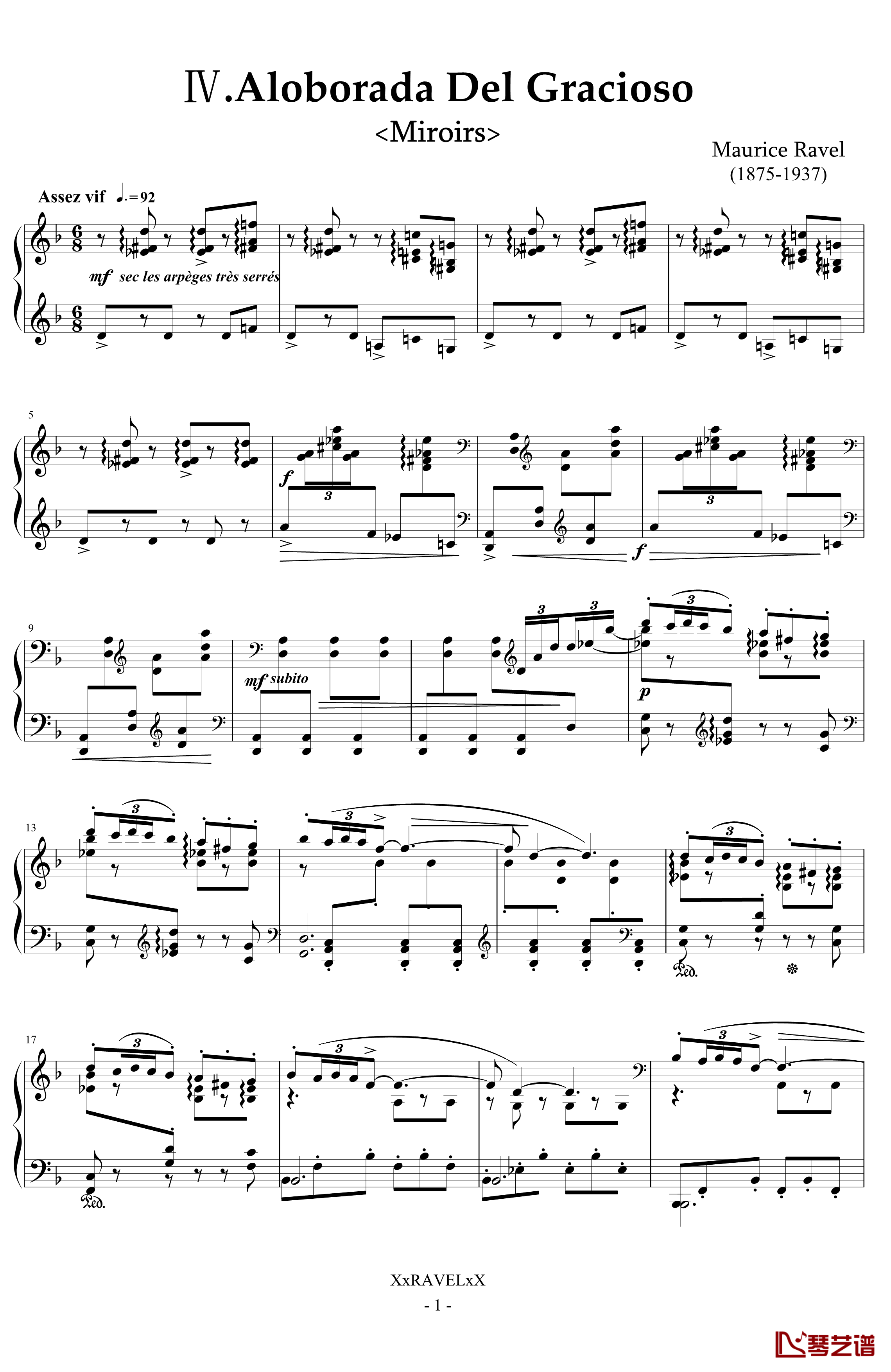 丑角的晨歌钢琴谱-组曲第4首-拉威尔-Ravel1