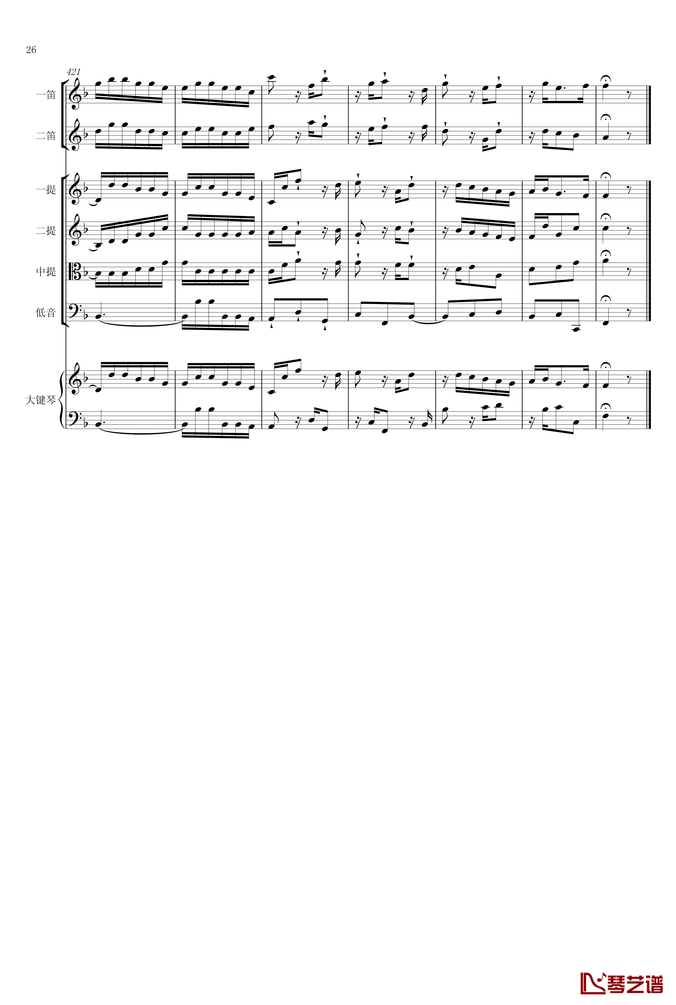 F大调第六号钢琴协奏曲钢琴谱-第一乐章-巴哈-Bach, Johann Sebastian26