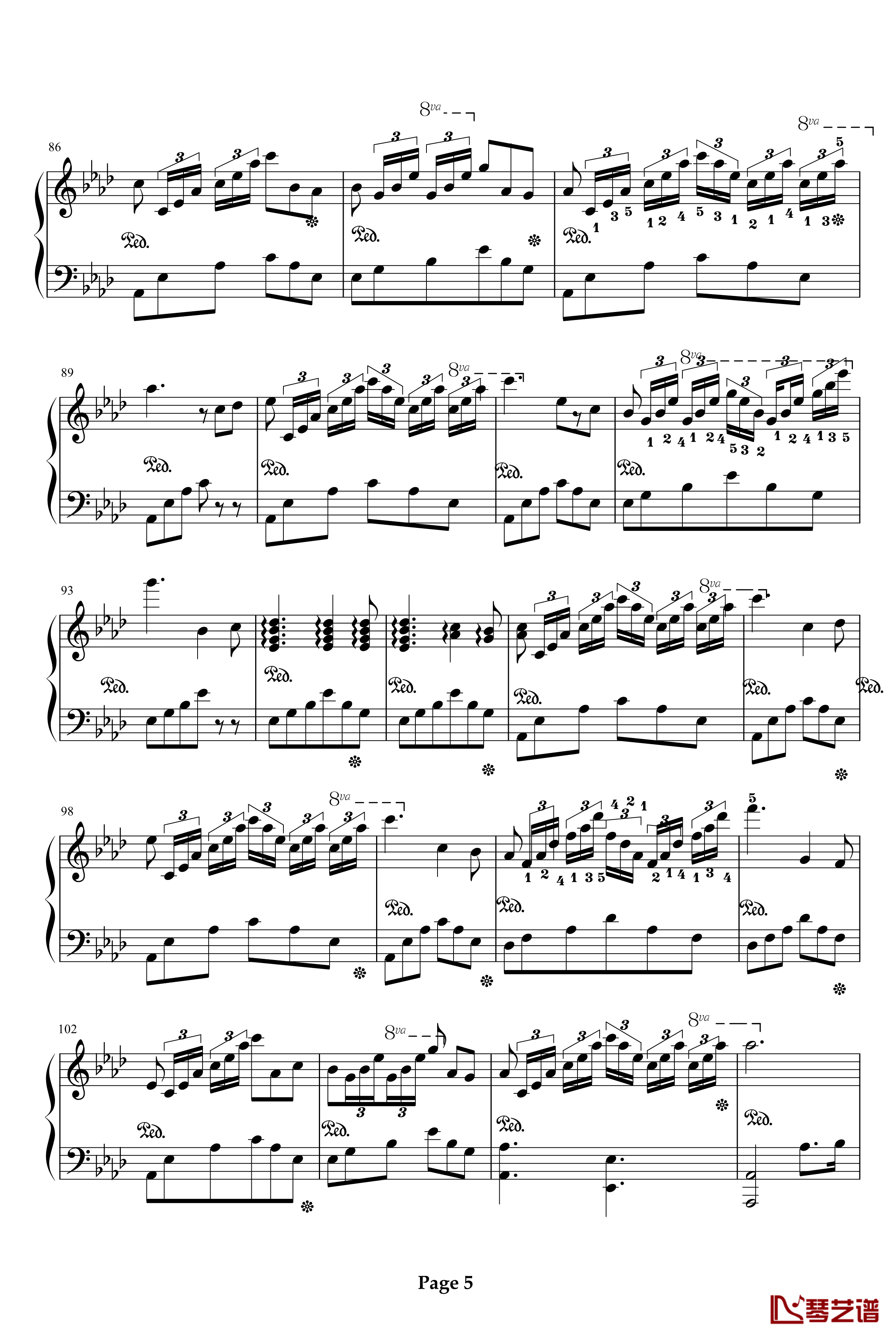 甜蜜奏鸣曲钢琴谱-三连音附指法-巴达尔杰斯卡5