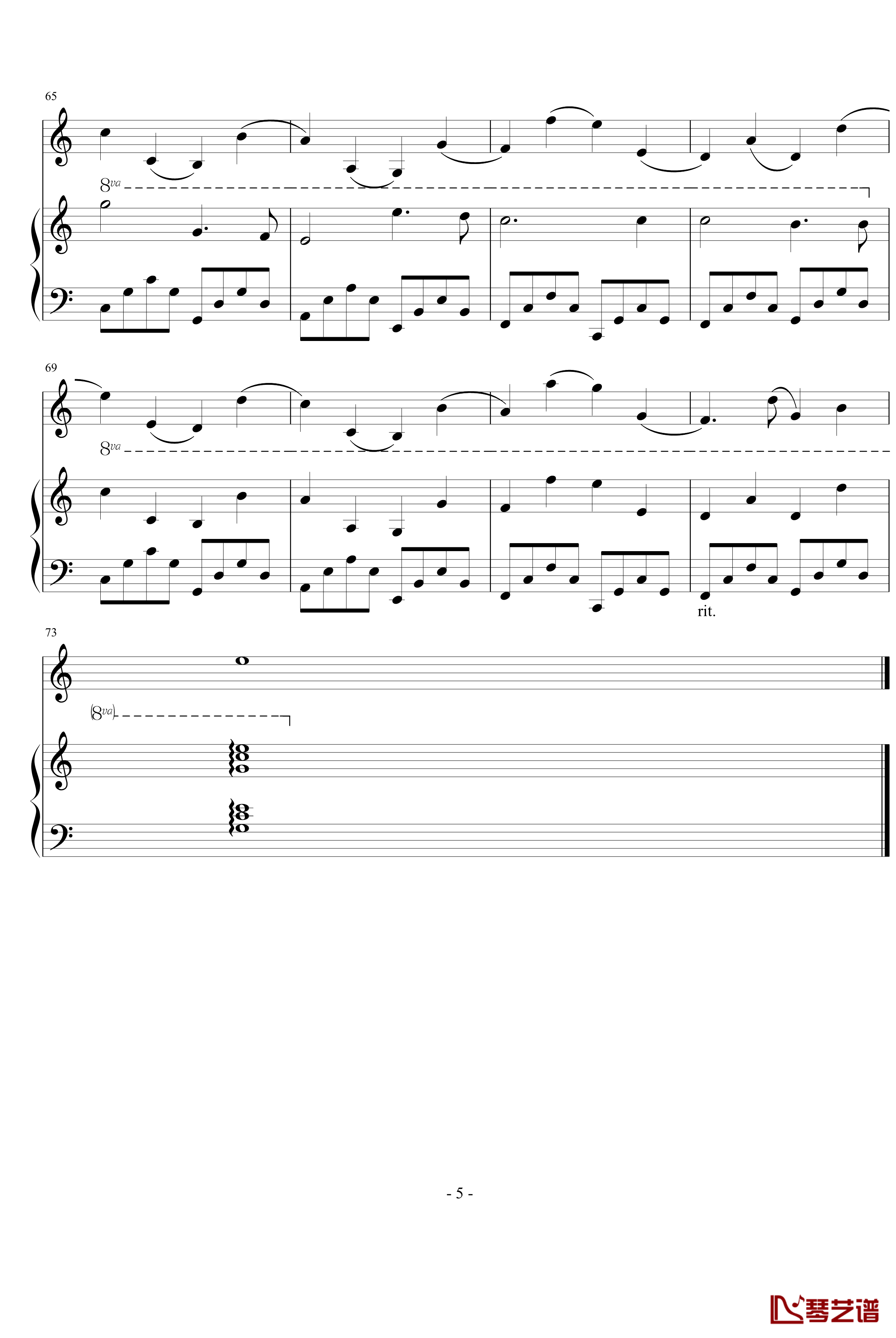 卡农小提琴+钢琴版钢琴谱-动画金色琴弦-帕赫贝尔-Pachelbel5