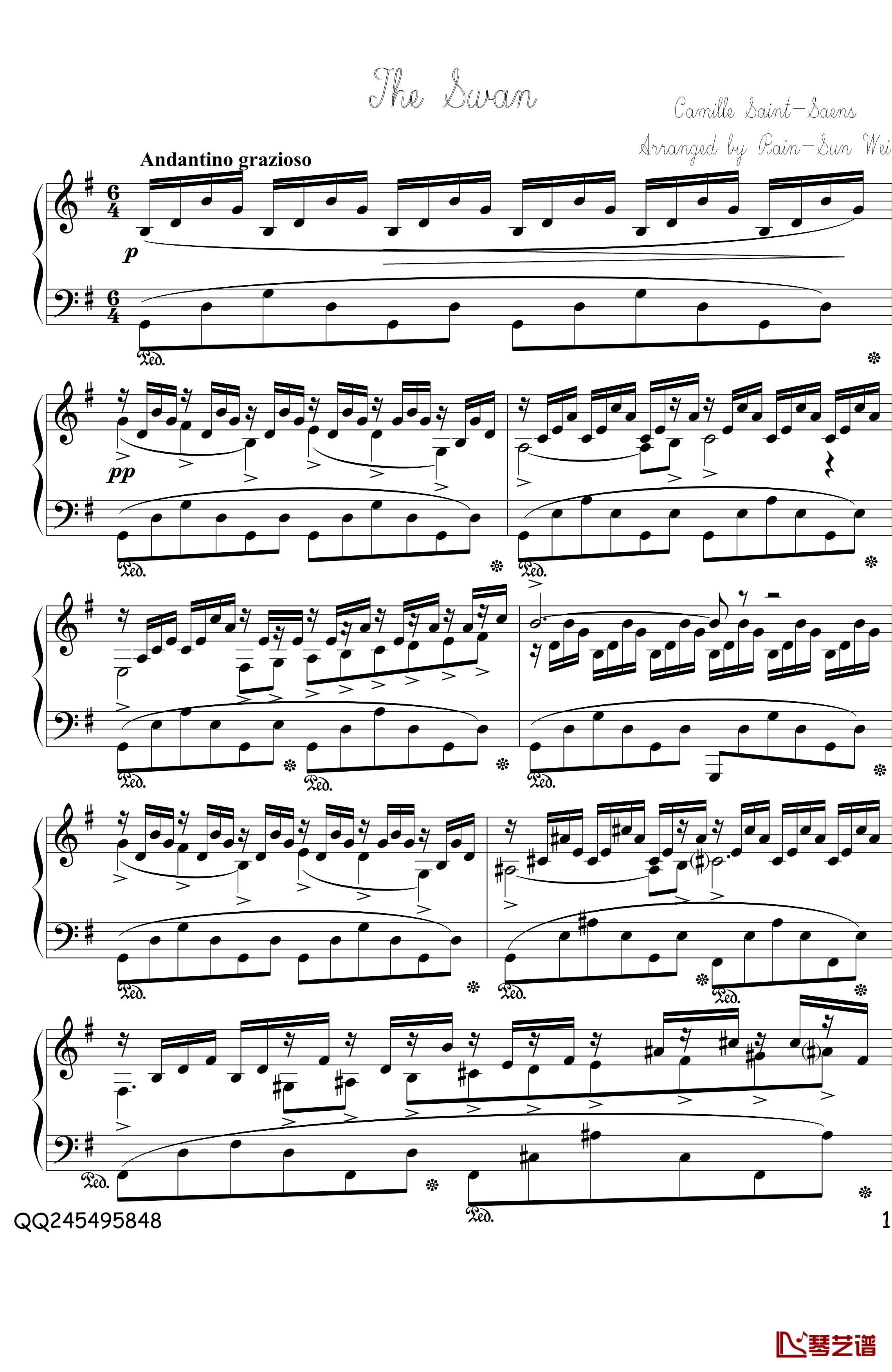 天鹅钢琴谱-钢琴版-圣桑1