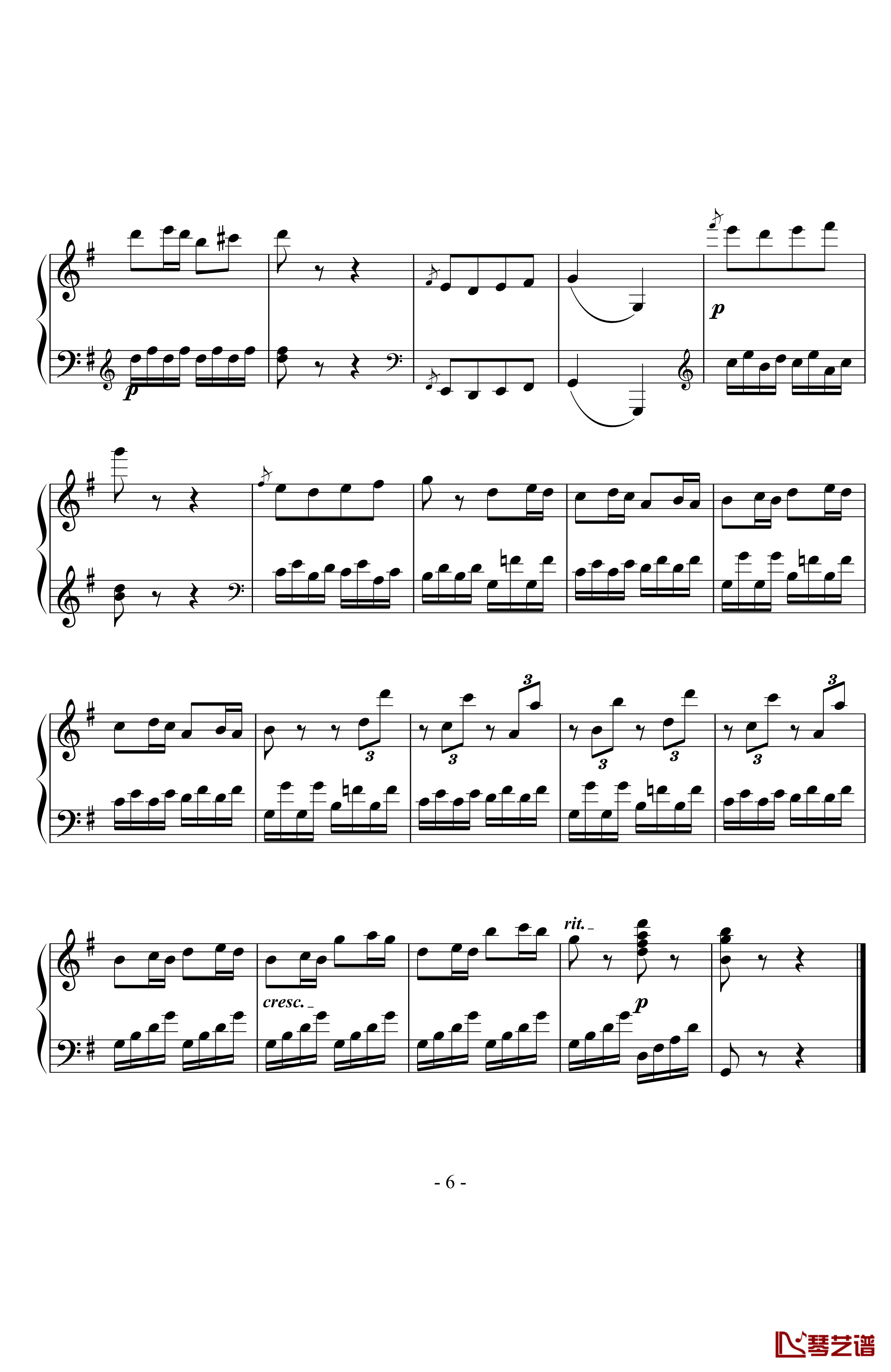 贝多芬第25奏鸣曲第三乐章钢琴谱-贝多芬6