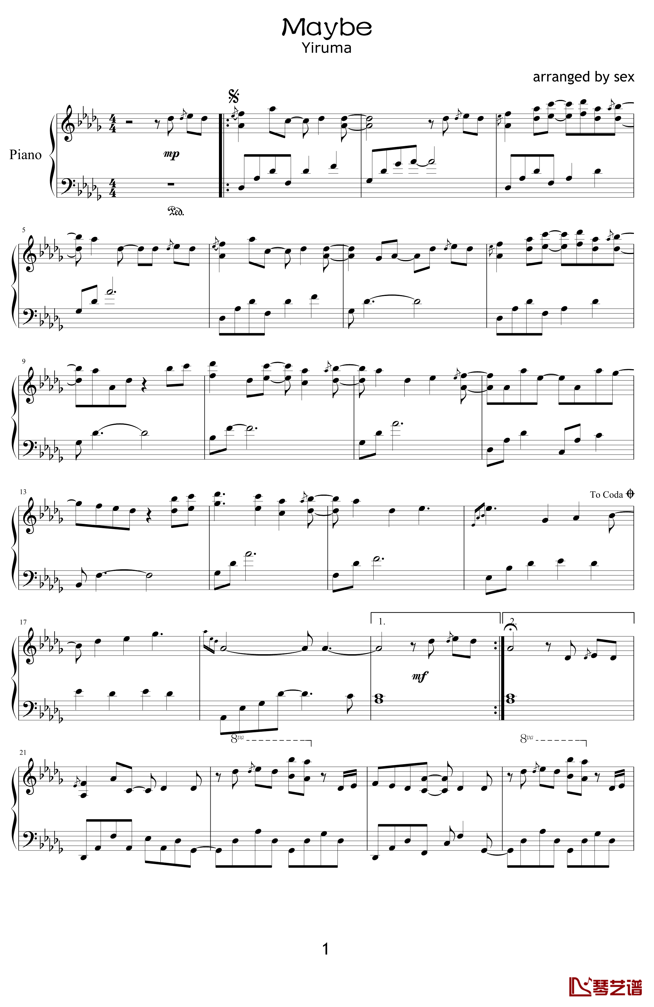 maybe钢琴谱-Yiruma1