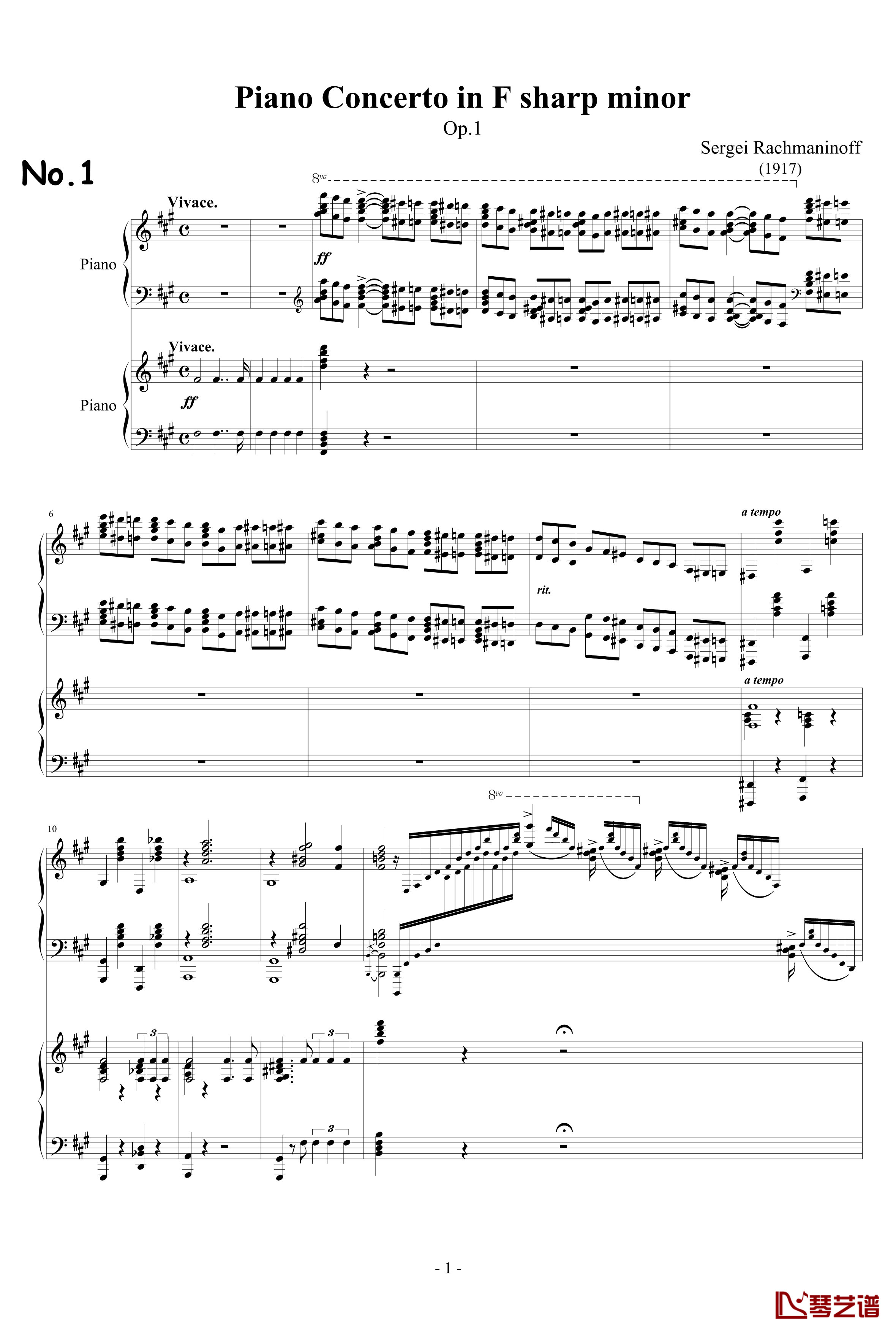 拉赫玛尼诺夫第一钢琴协奏曲 Op.1钢琴谱-拉赫马尼若夫1