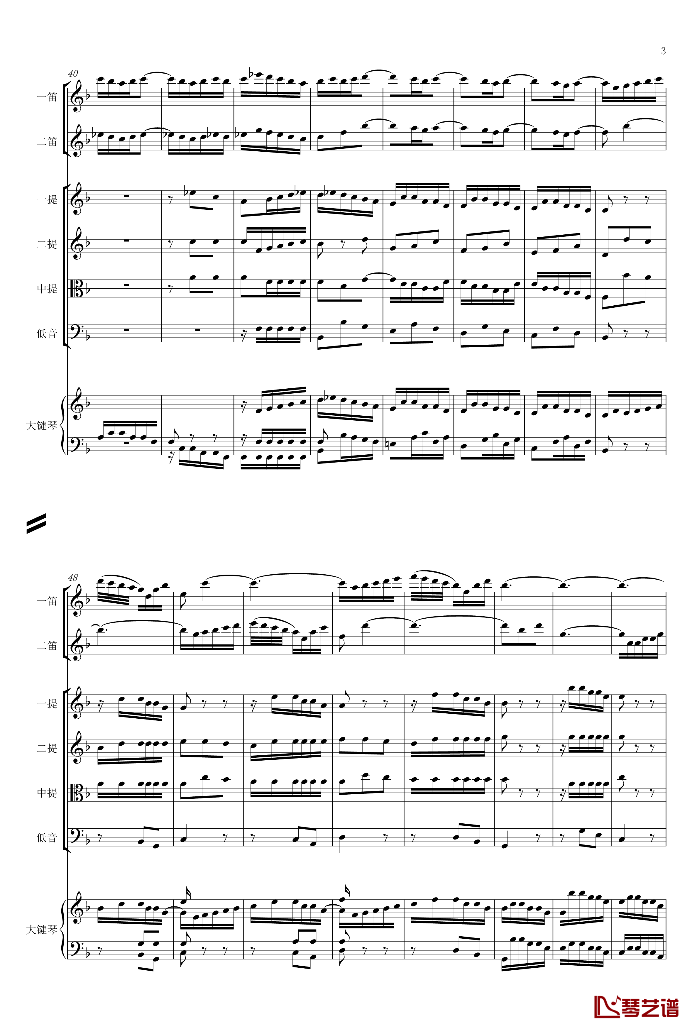 F大调第六号钢琴协奏曲钢琴谱-第一乐章-巴哈-Bach, Johann Sebastian3