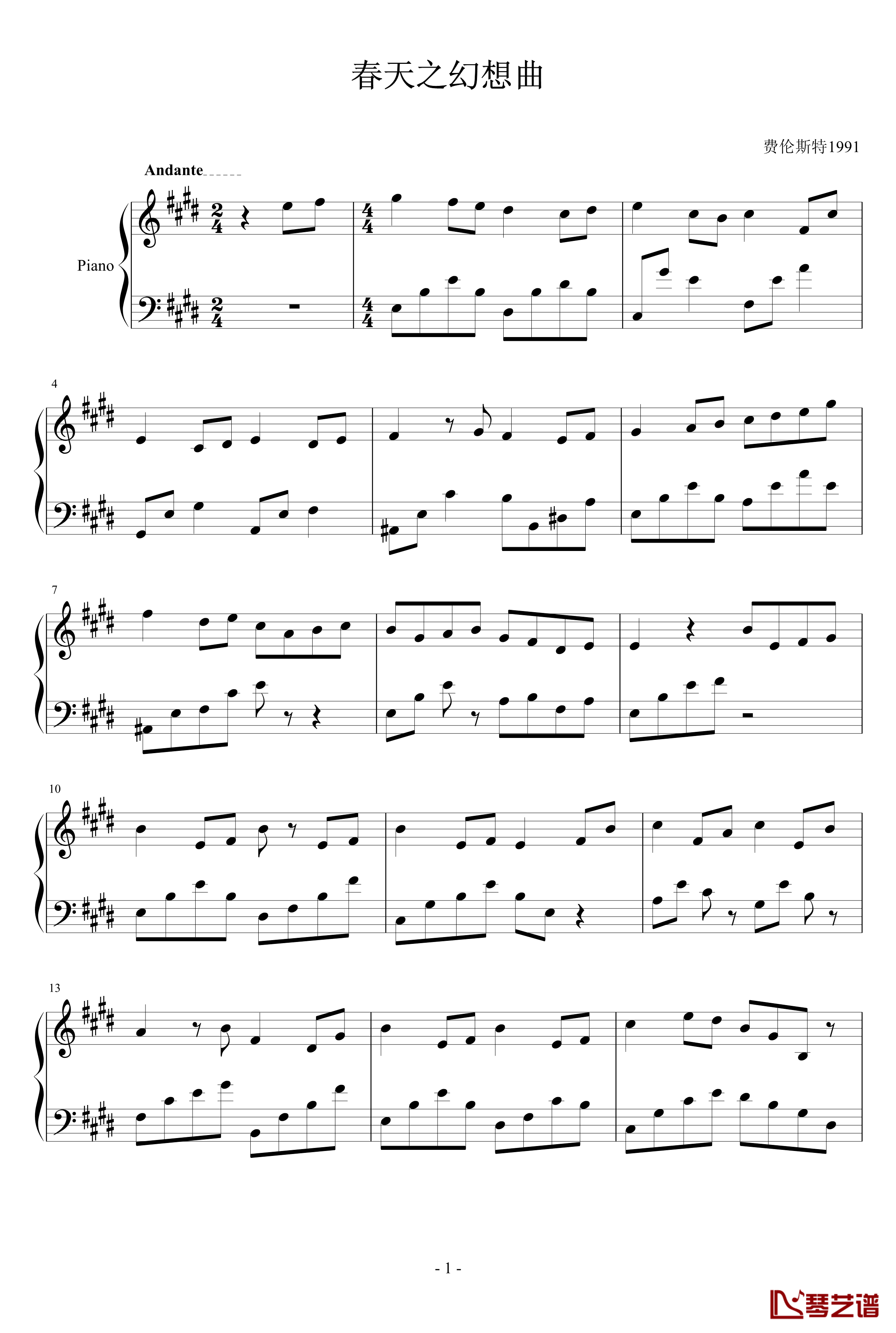 春天的幻想曲钢琴谱-费伦斯特19911