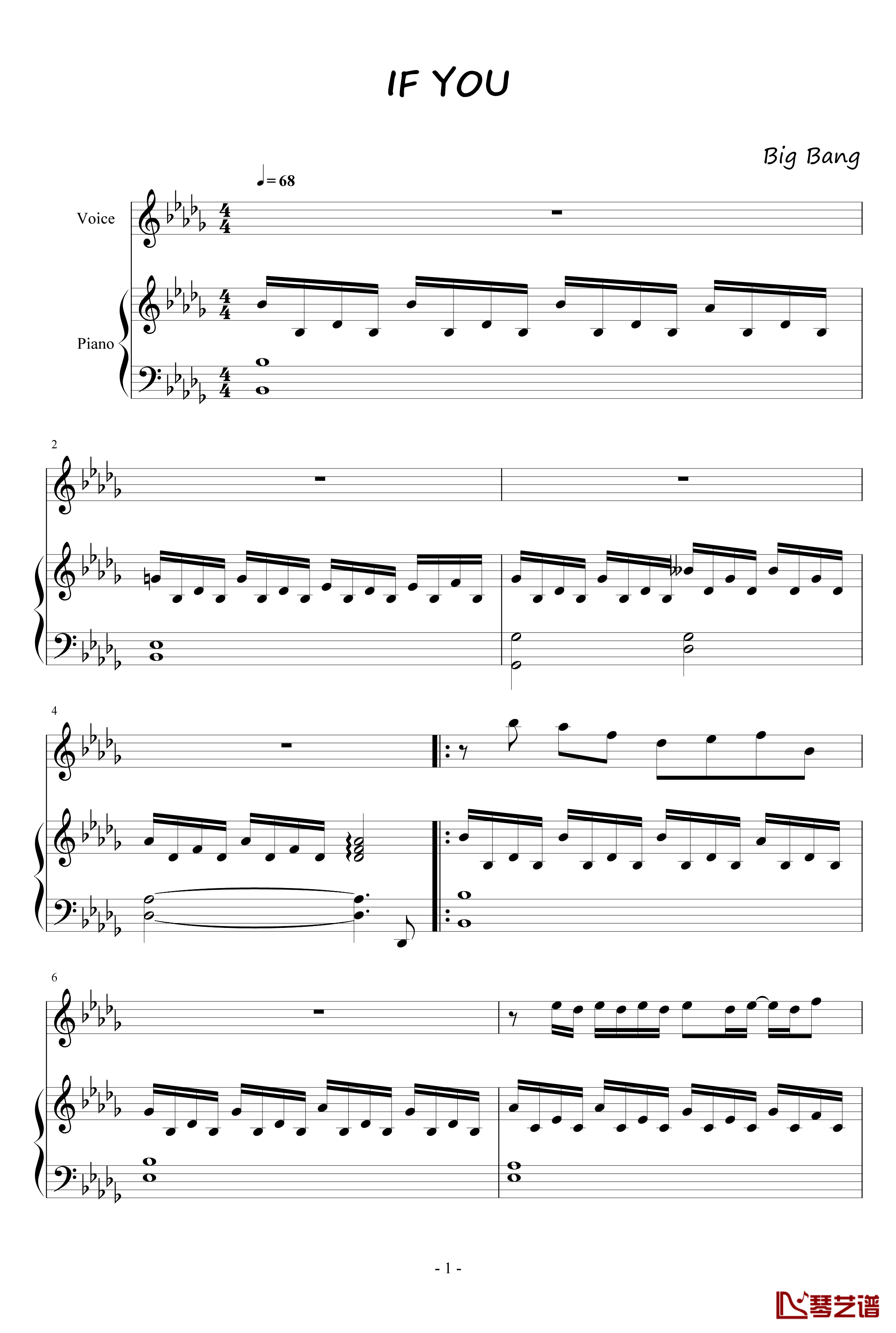 IF YOU钢琴谱-BigBang-低碳伴奏1