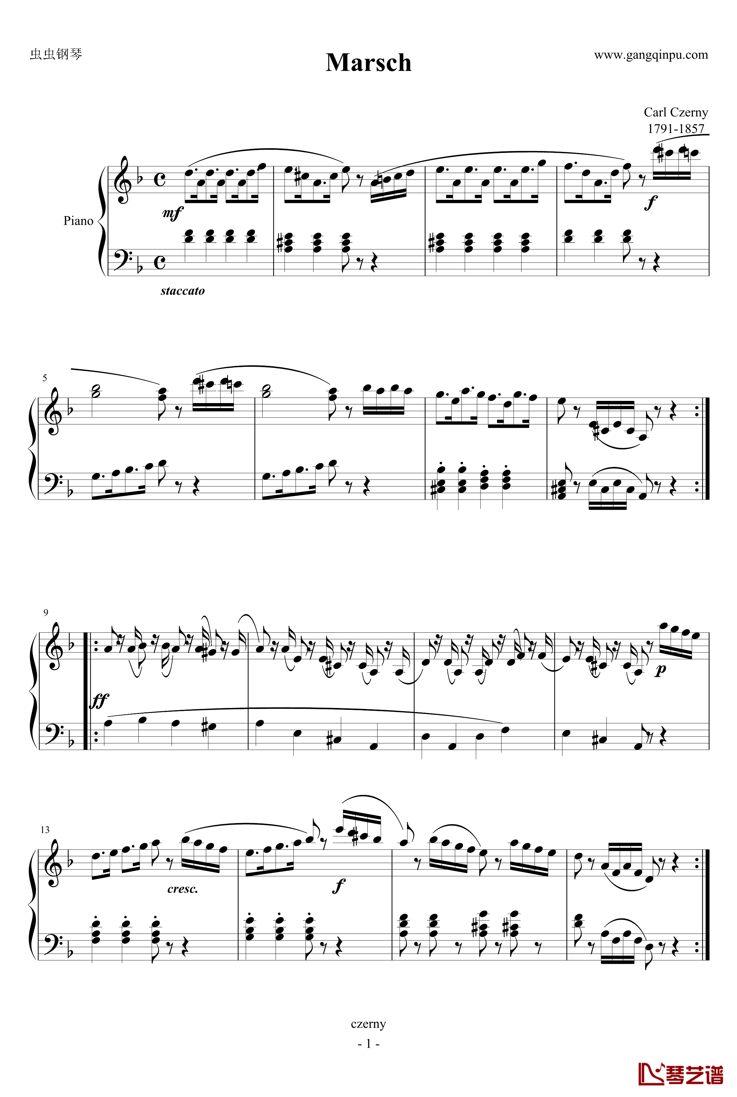 Marsch钢琴谱-March in D minor-车尔尼-Czerny1