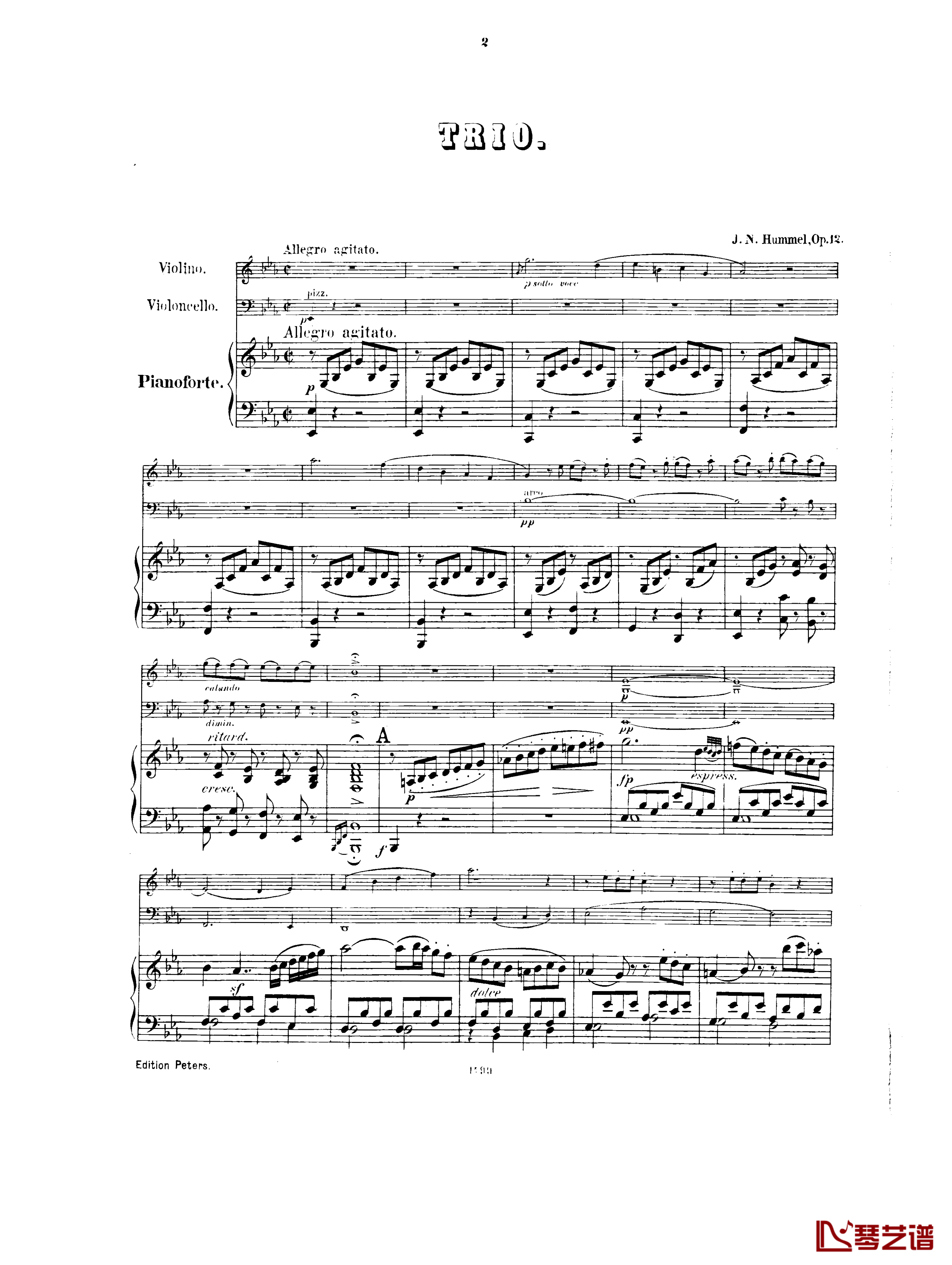  降E大调第一钢琴三重奏  Op.12钢琴谱-胡梅尔1