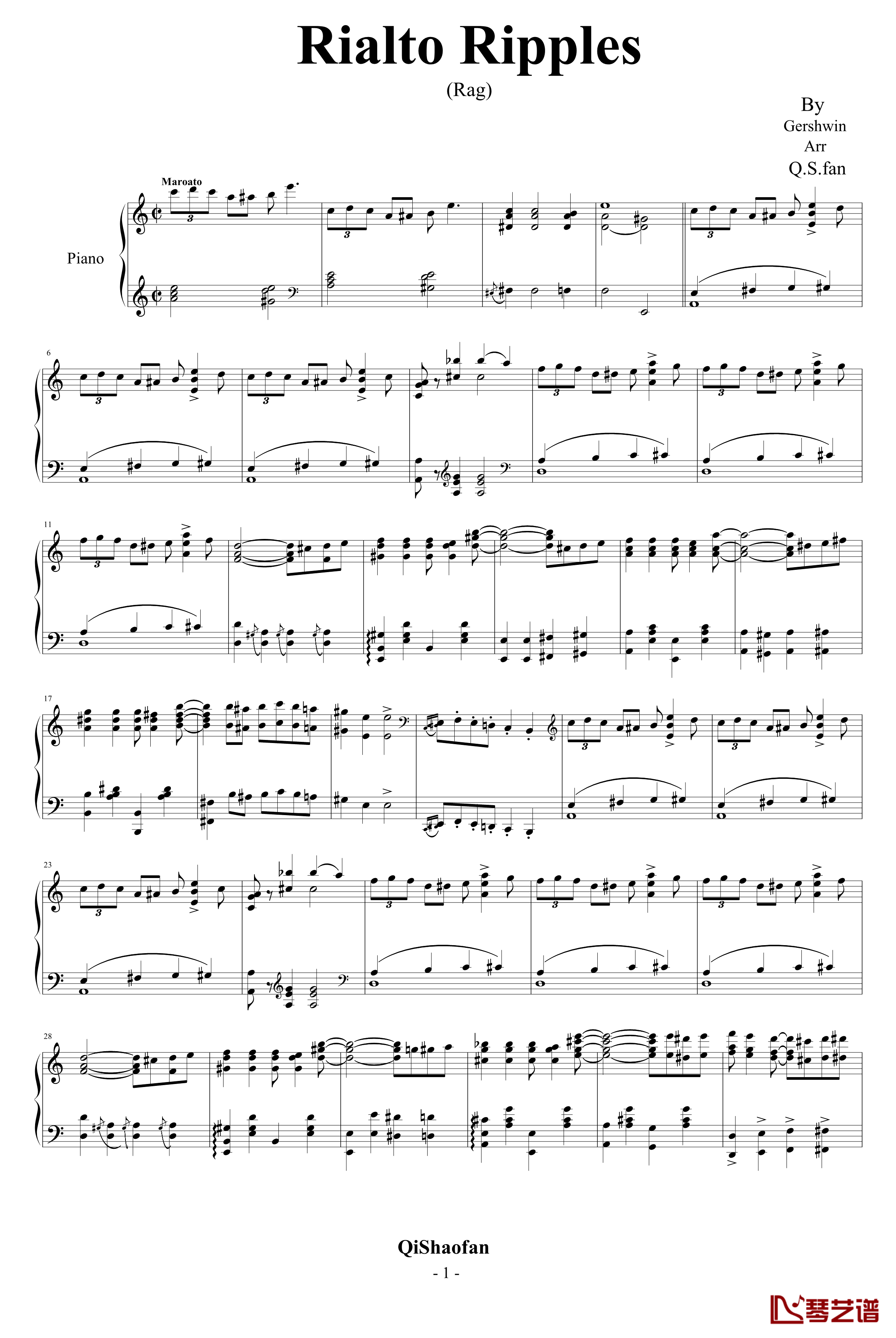 Rialto Ripples Rag钢琴谱-格什温-Gershwin1