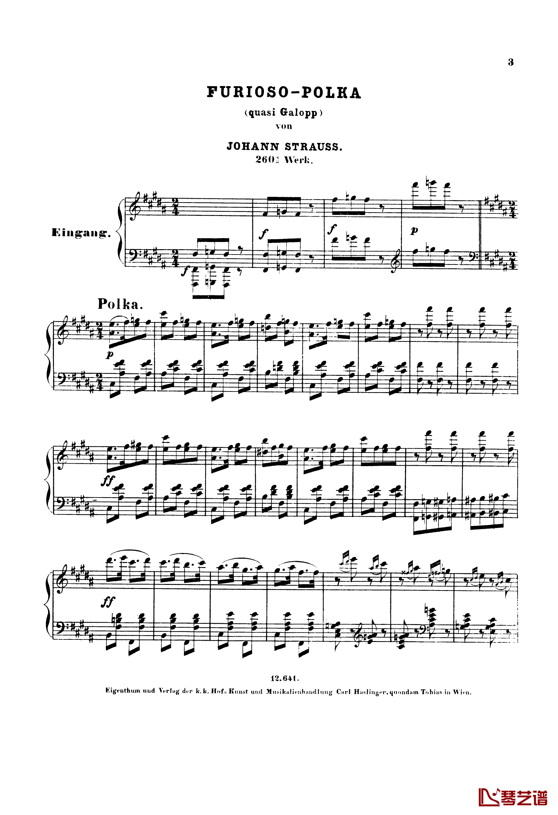 激情四射快速波尔卡Op.260钢琴谱-约翰·施特劳斯3