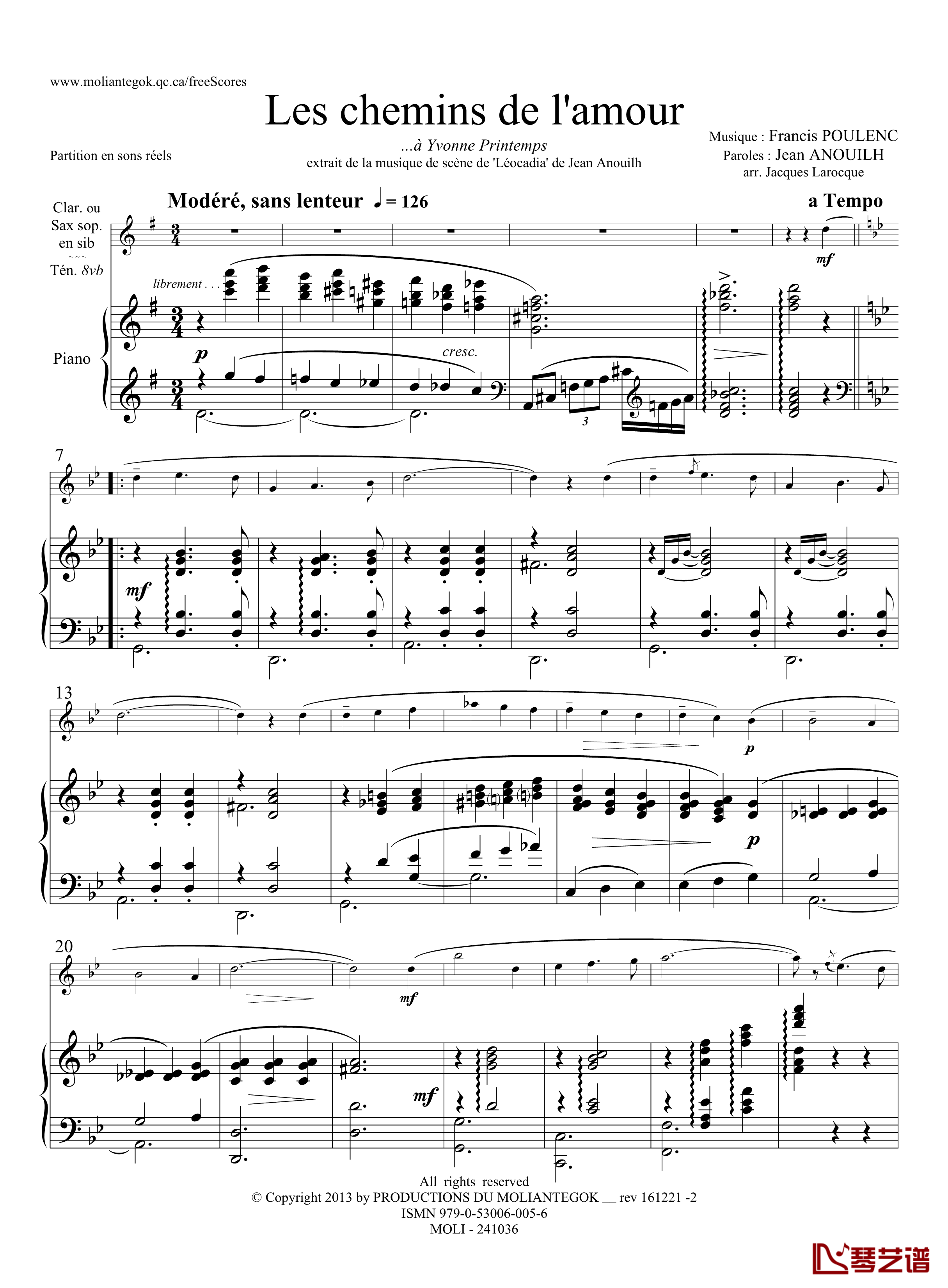 爱的小径钢琴谱-普朗克1